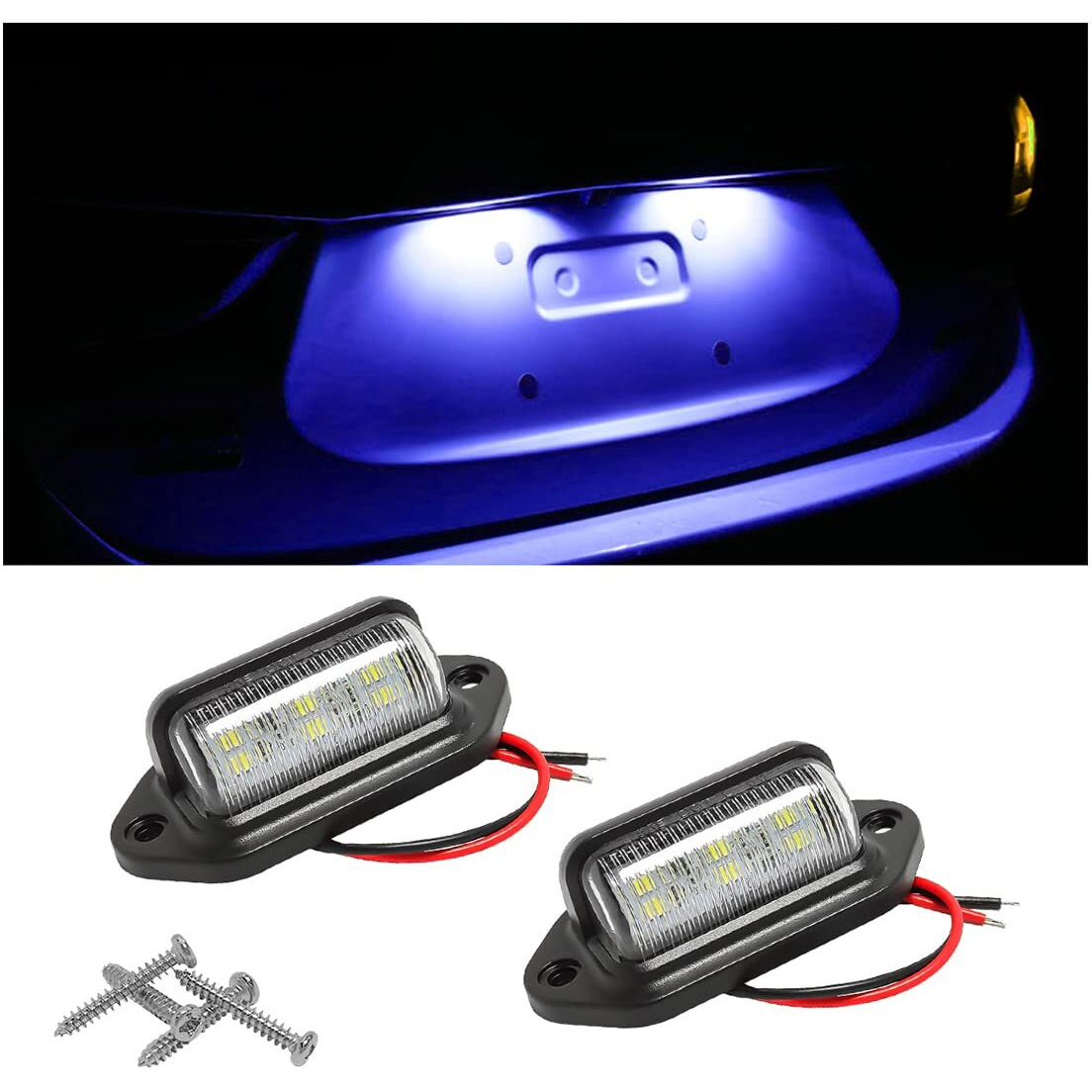 Hipopy 2Pcs Led License Plate Light, 12V/24V Waterproof 6-Smd License Plate Lamp Tail Light For Most Cars, Trucks, Trailer, Buses, Step Courtesy Light, Dome/Cargo Lights (Blue)