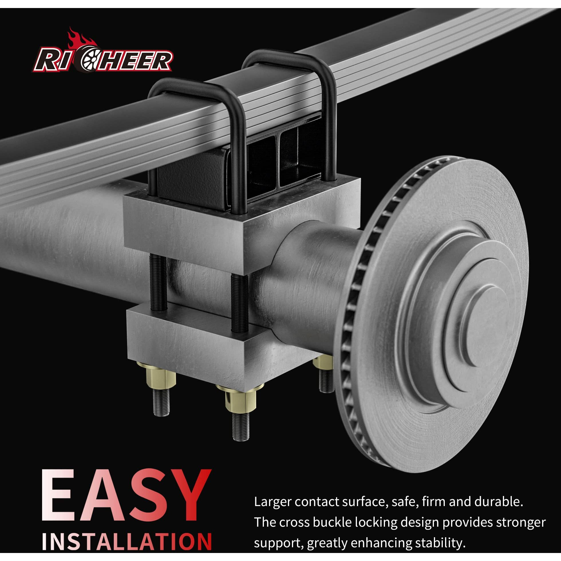 Richeer 2'' Rear Leveling Lift Block Kit Compatible With 1999-2023 Silverado 1500 Sierra 1500, 2 Inch Black Leveling Lift Block Extended Square U-Bolts