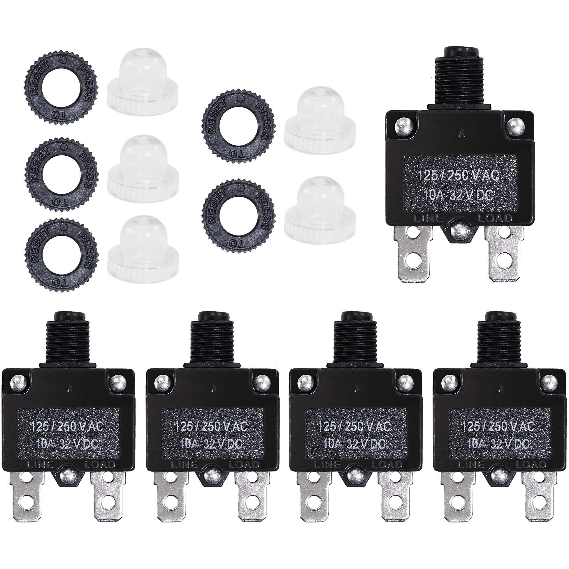 Fuzbaxy 5Pcs 10Amp Circuit Breakers With Manual Reset 32Vdc,Ac125-250V With Quick Connect Terminals