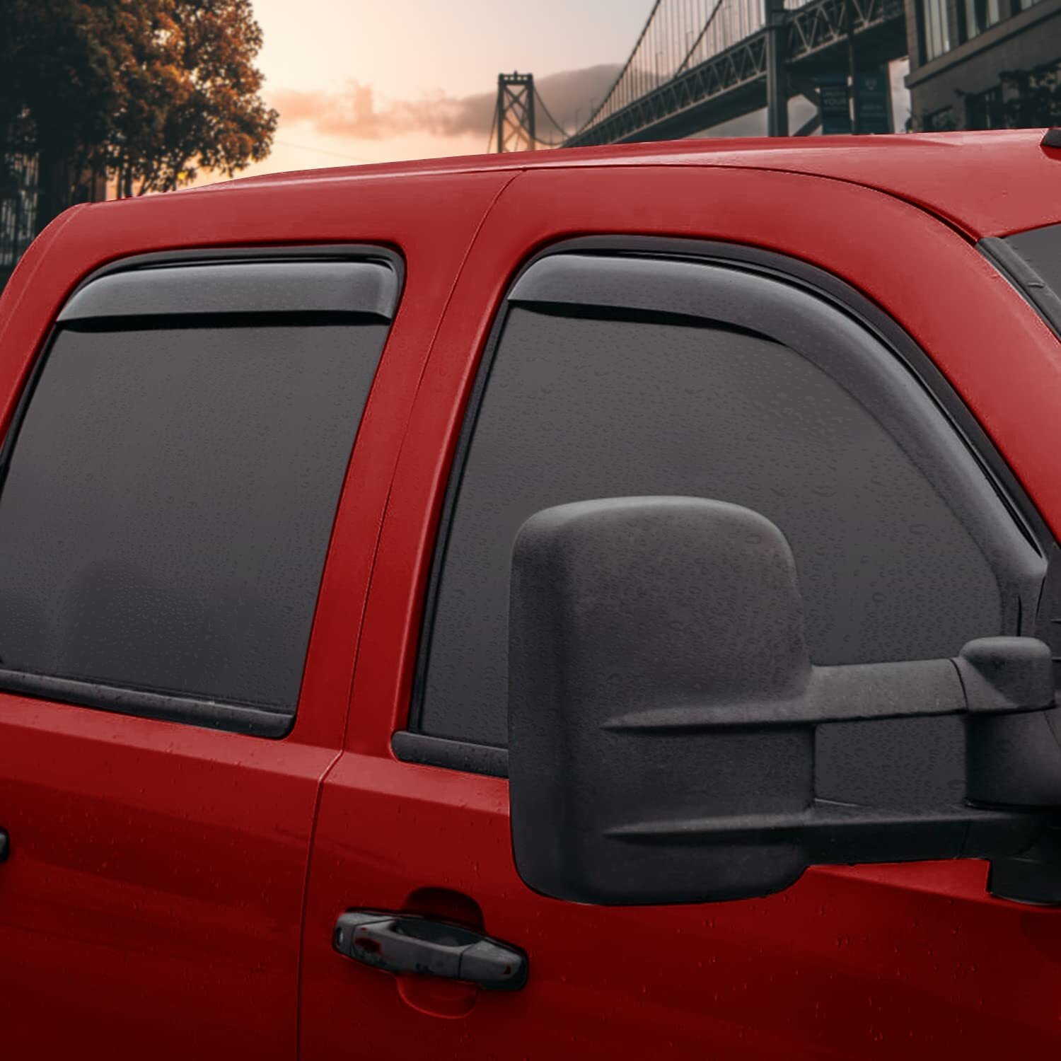 Voron Glass In-Channel Extra Durable Rain Guards For Trucks Chevrolet (Chevy) Silverado/Gmc Sierra 2007-2013 Crew Cab, Window Deflectors, Vent Window Visors, 4 Pieces - 220002