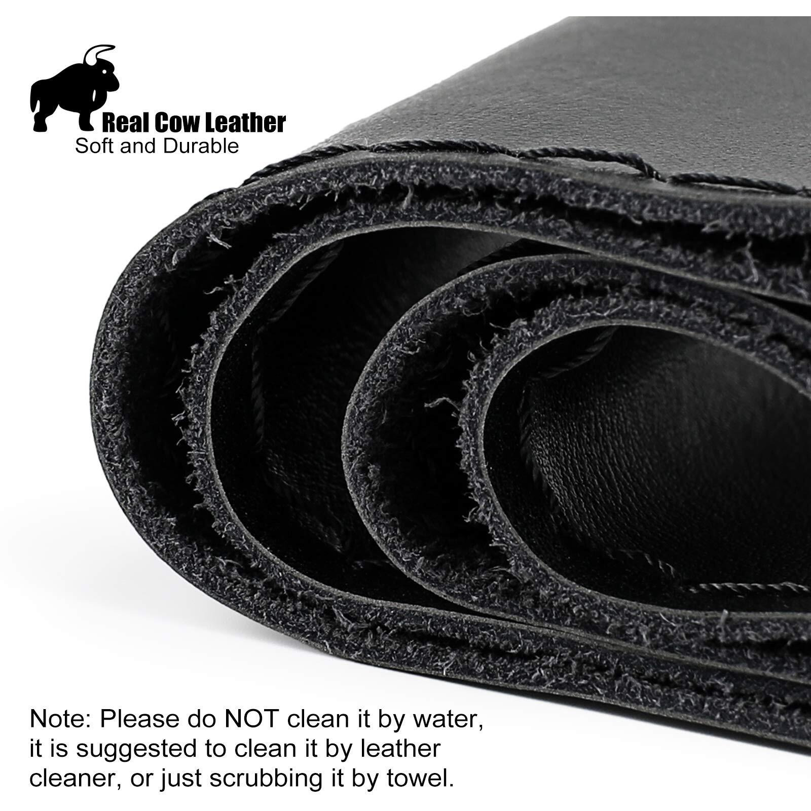 Seg Direct Genuine Leather Steering Wheel Cover, Stitch On Wrap, 15 Inch Steering Wheel Wrap For Car Truck Suv Pickup Boat, Diy Sewing With Needle Thread, Black