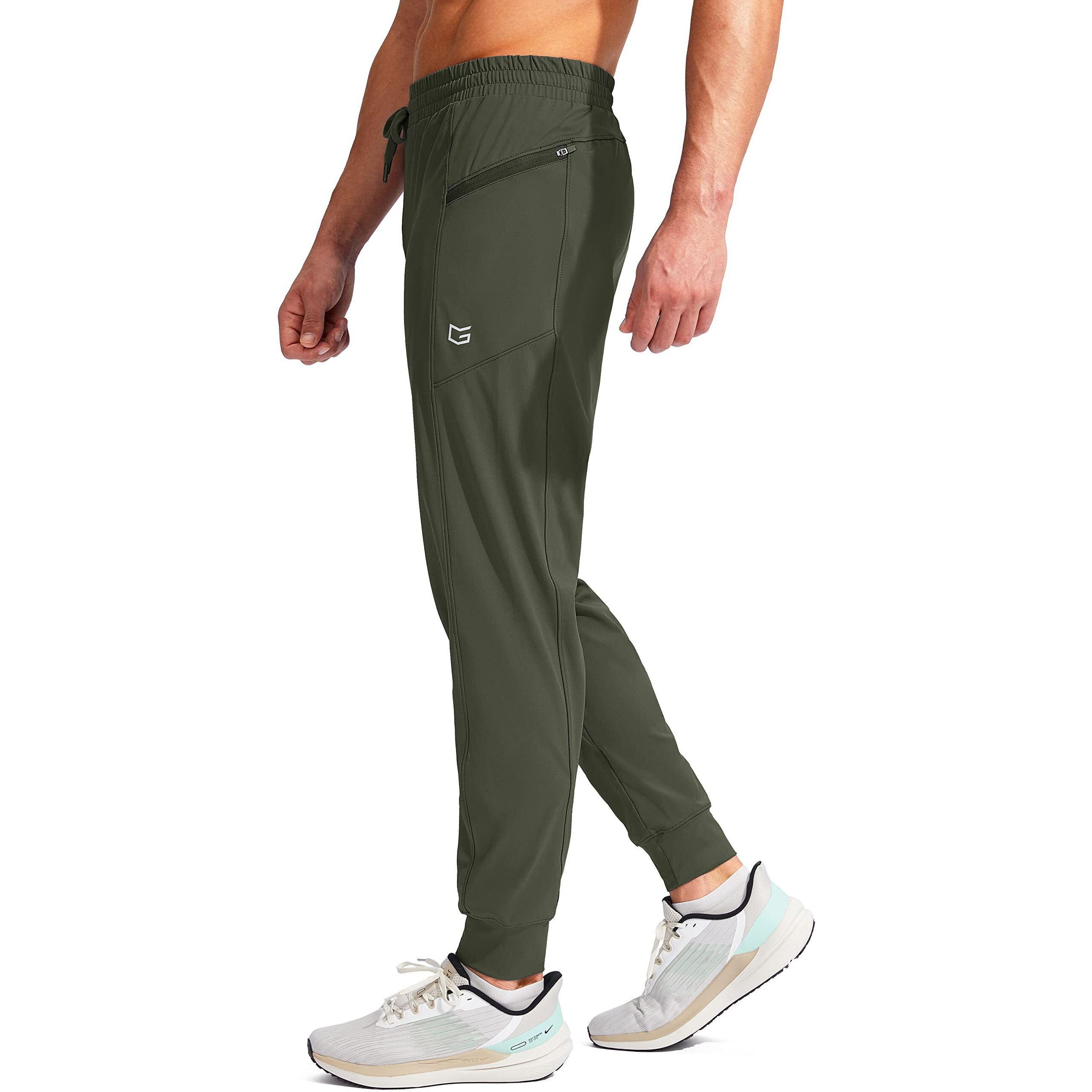 G Gradual Men's Joggers Pants With Zipper Pockets Stretch Athletic Sweatpants For Men Workout Jogging Running(Olive Green, Large)