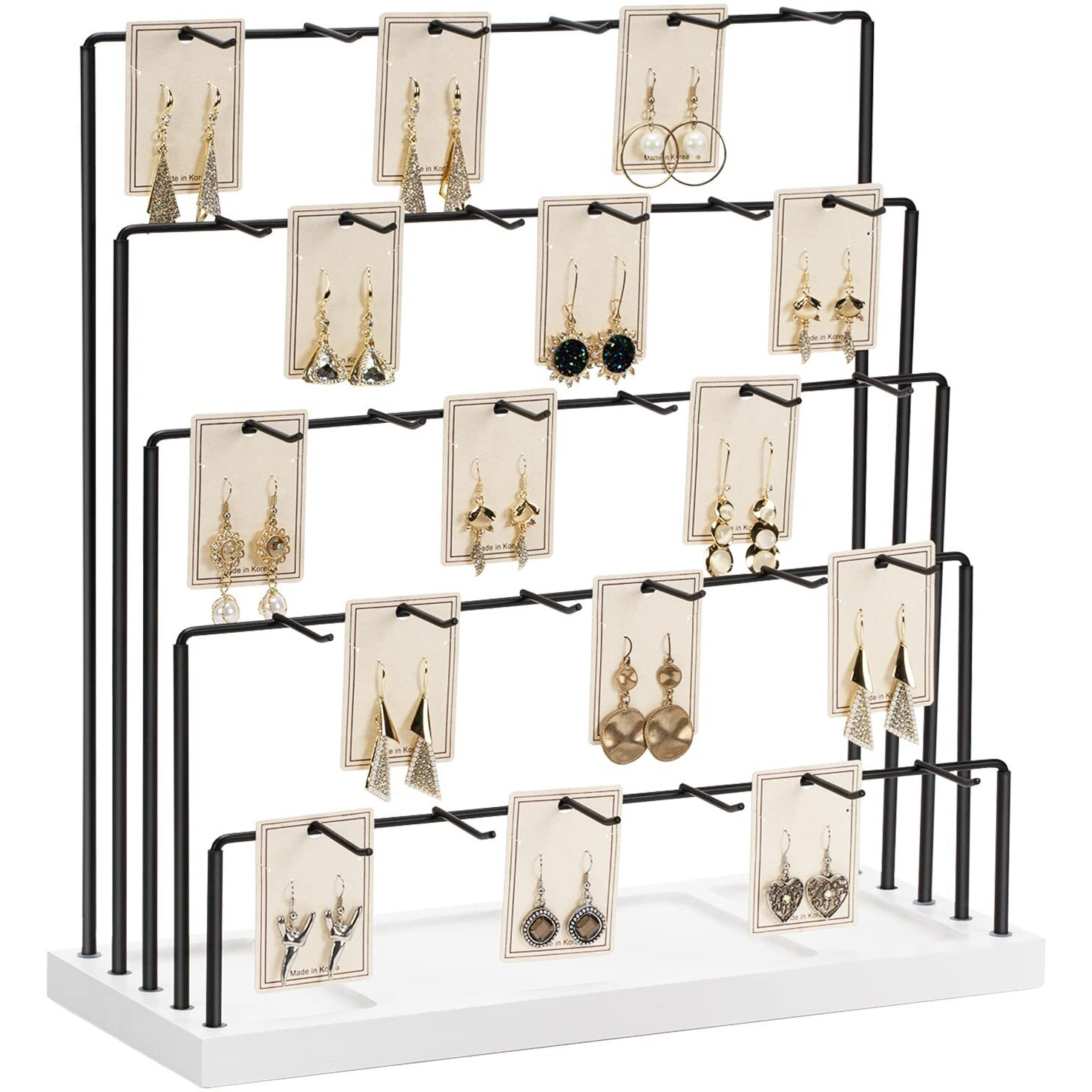 Dgwjsu Earring Display Stands For Selling , Earring Rack Display Holder Stand, Jewelry Display For Selling Earring Cards, Bracelets, Hair Accessories, Rings, Necklaces 15&quotW X 6&quotD X 15.5&quotH ( 30 Hooks )