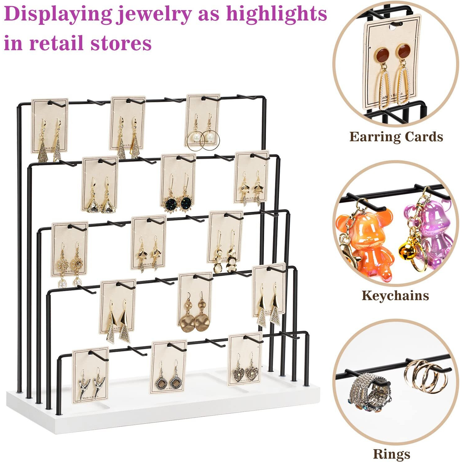 Dgwjsu Earring Display Stands For Selling , Earring Rack Display Holder Stand, Jewelry Display For Selling Earring Cards, Bracelets, Hair Accessories, Rings, Necklaces 15&quotW X 6&quotD X 15.5&quotH ( 30 Hooks )