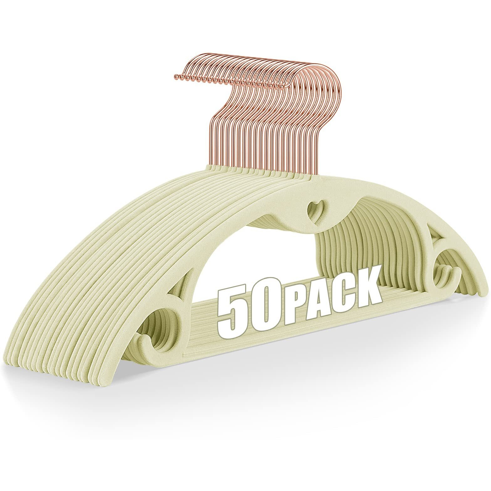 Ieoke Velvet Clothes Hangers, 50-Pack No Shoulder Bumps Suit Hangers Ultra Thin Space Saving 360 Degree Swivel Heavy Duty Hook Durable Hangers For Sweaters,Coat,Jackets,Pants,Shirts,Dresses (Ivory)