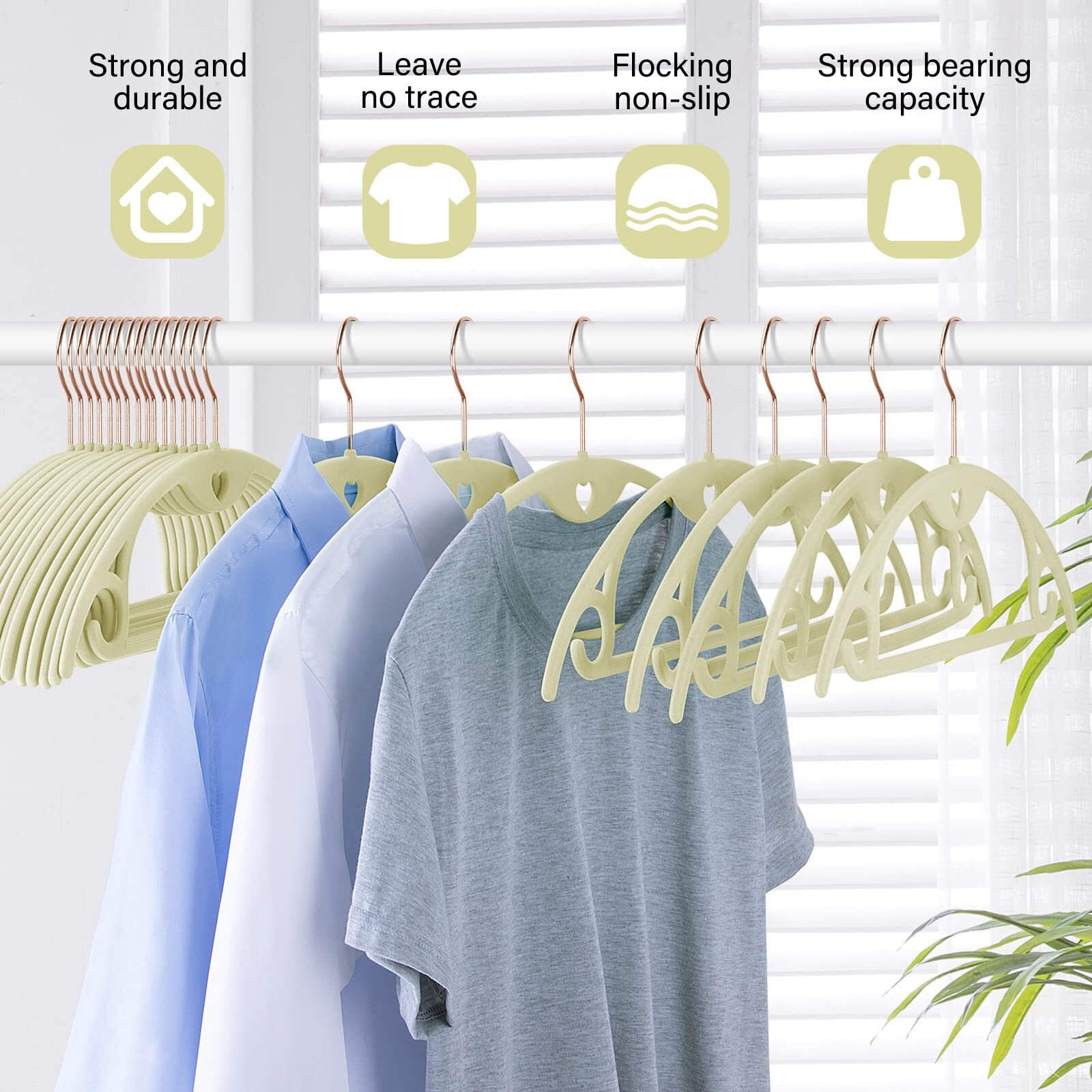 Ieoke Velvet Clothes Hangers, 50-Pack No Shoulder Bumps Suit Hangers Ultra Thin Space Saving 360 Degree Swivel Heavy Duty Hook Durable Hangers For Sweaters,Coat,Jackets,Pants,Shirts,Dresses (Ivory)
