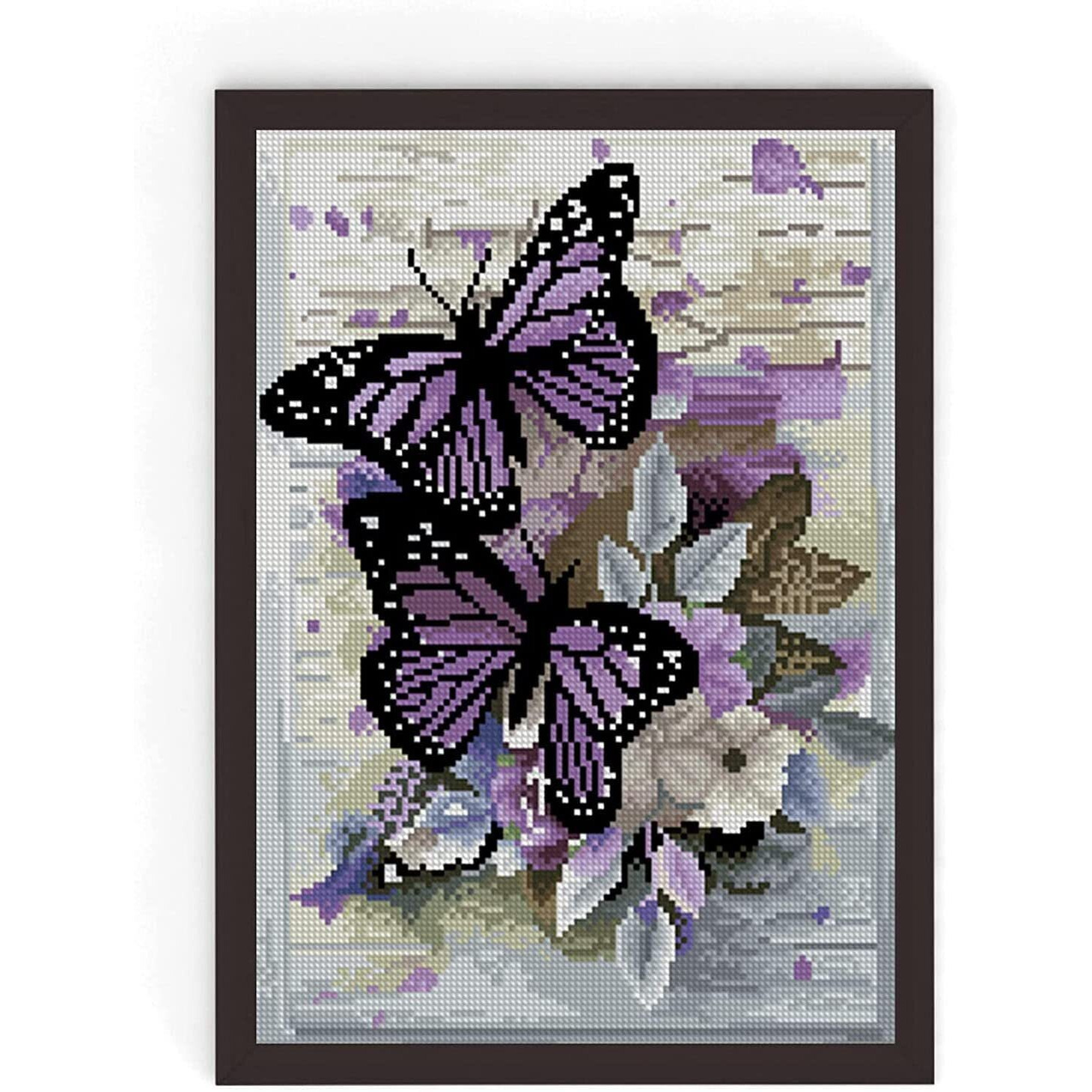 Stamped Cross Stitch Kits,Flowers Needlepoint Butterfly Counted Cross Stitch Kits For Adults Beginners,Full Range Of Cross-Stitch Stamped Kits Needlecrafts For Home Wall Decor Cross Stitch Patterns