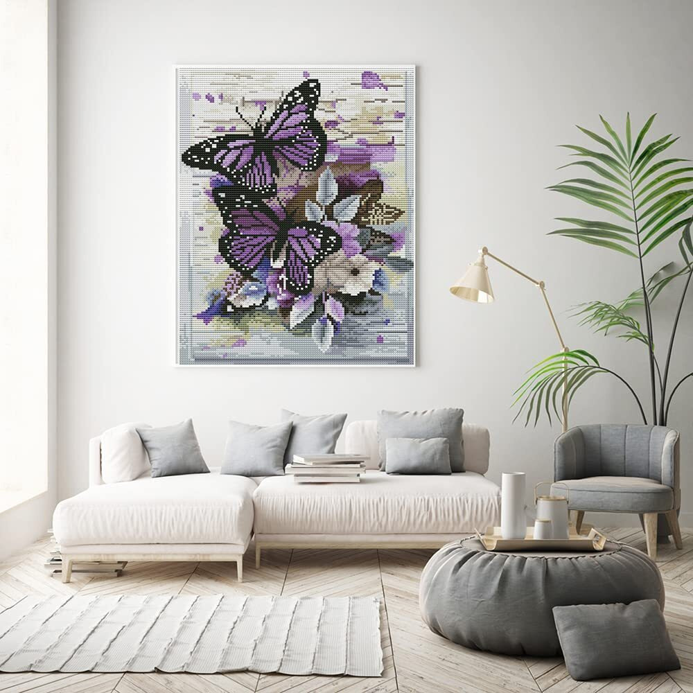 Stamped Cross Stitch Kits,Flowers Needlepoint Butterfly Counted Cross Stitch Kits For Adults Beginners,Full Range Of Cross-Stitch Stamped Kits Needlecrafts For Home Wall Decor Cross Stitch Patterns