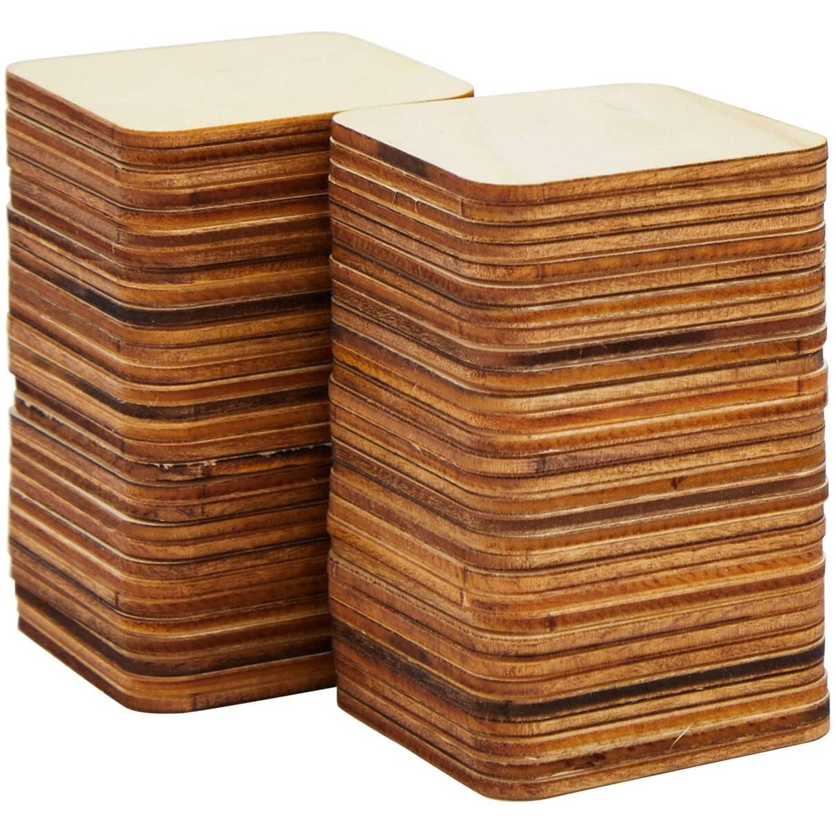 60 Pack 2X2 Wood Squares For Crafts, 2.5Mm Unfinished Wood Cutouts With Rounded Corners