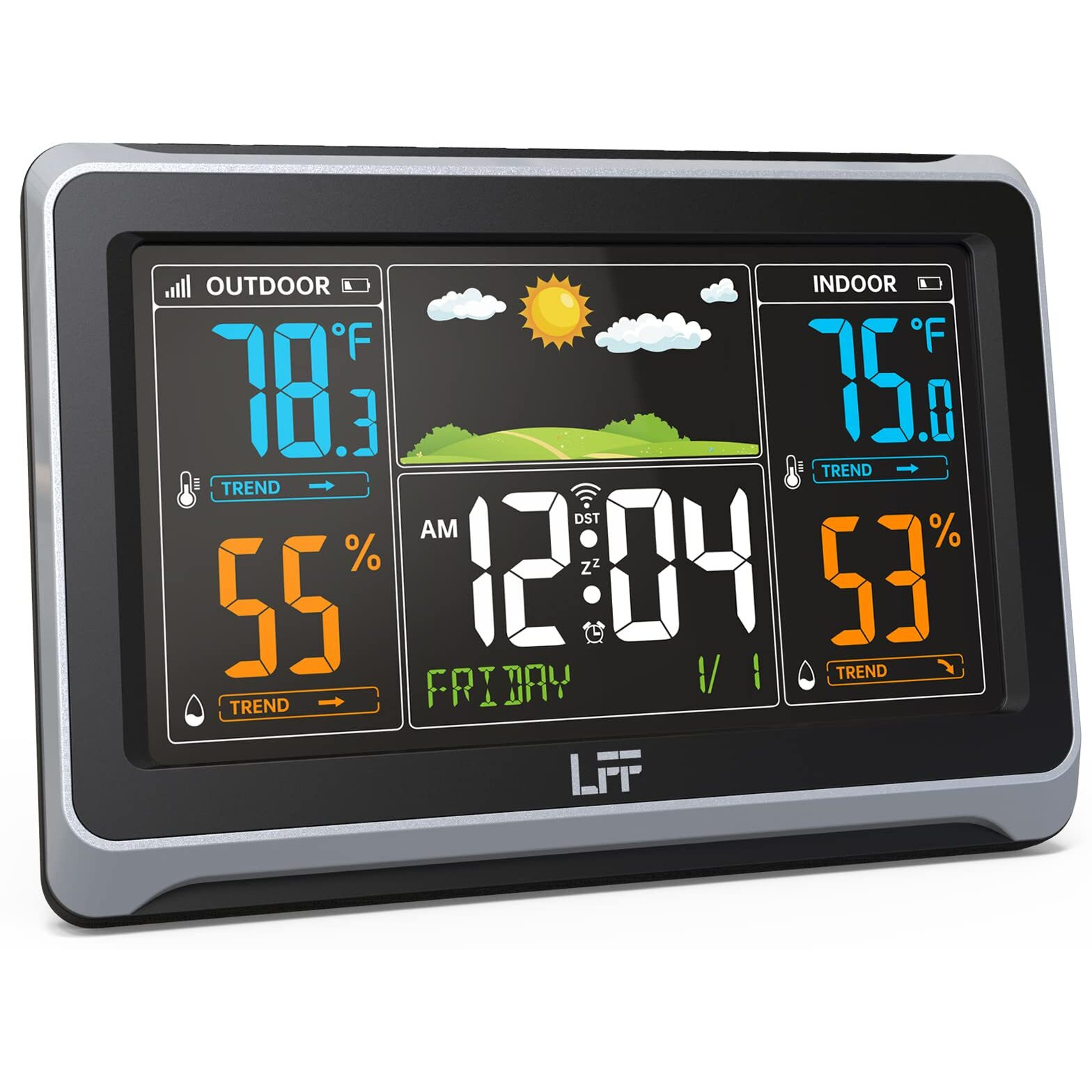 Weather Stations Wireless Indoor Outdoor, Lff Weather Station Indoor Outdoor Thermometer Wireless, Color Display Digital Weather Thermometer With Atomic Clock, Weather Forecast Station With Backlight