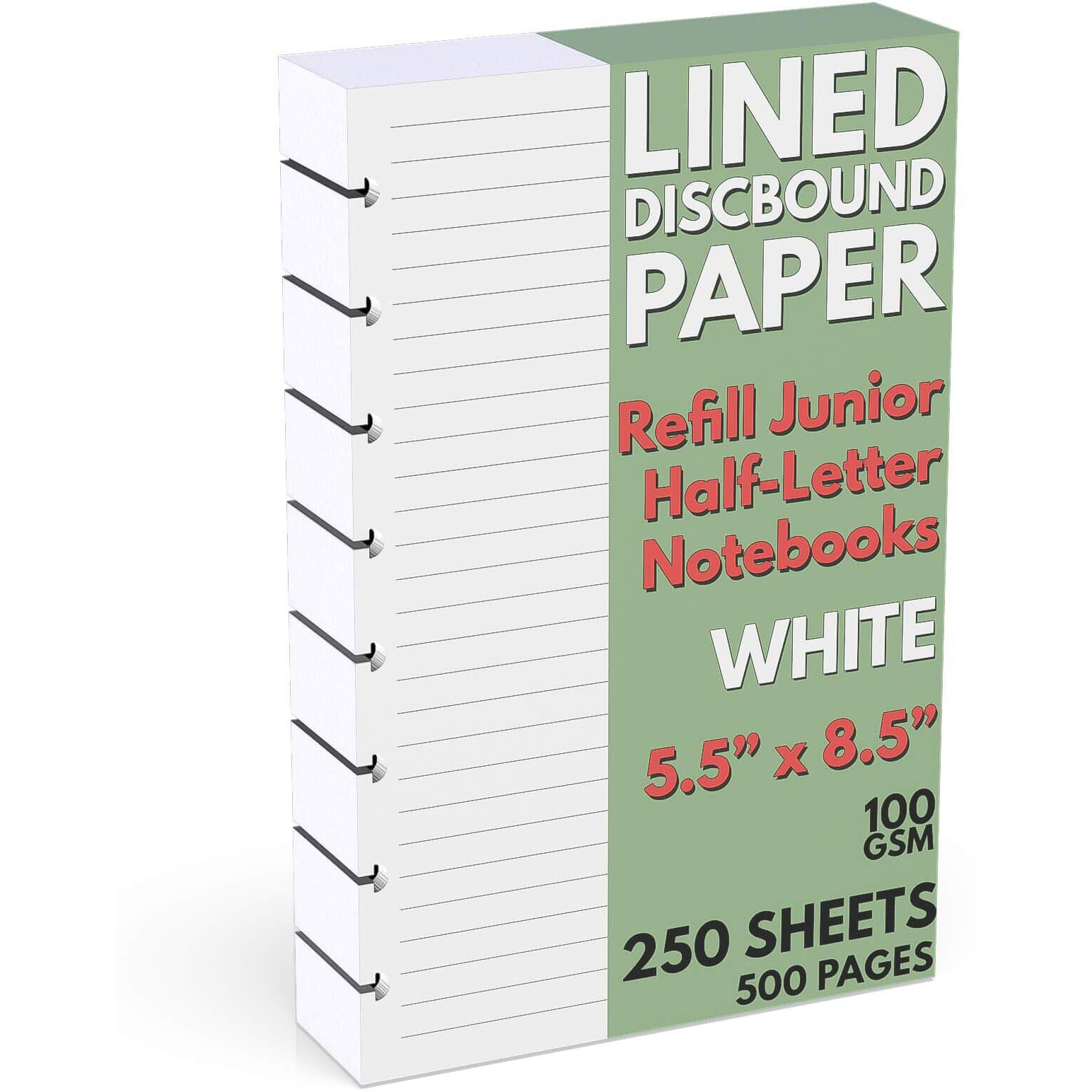 Discbound Half-Letter Size Lined Paper Refill, 250 Sheets (500 Pages), 5.5 In. X 8.5 In, 100 Gsm, Junior Size 8 Disc Notebooks