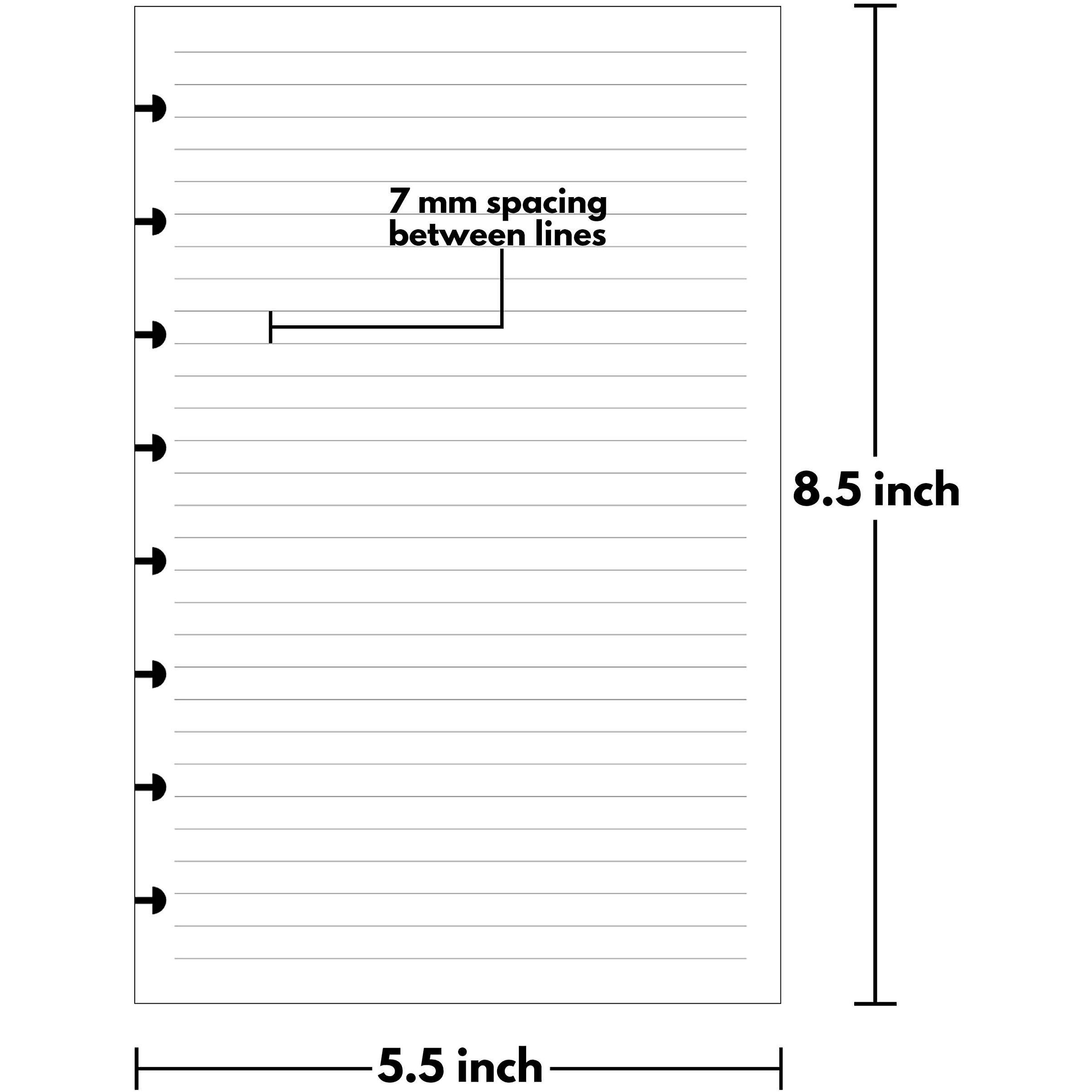 Discbound Half-Letter Size Lined Paper Refill, 250 Sheets (500 Pages), 5.5 In. X 8.5 In, 100 Gsm, Junior Size 8 Disc Notebooks