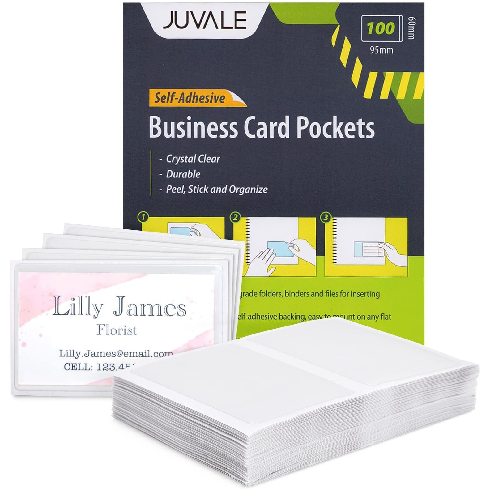 Juvale 100-Pack Clear Business Card Pockets Holders 3.75X2 In, Self-Adhesive Side Load Plastic Protector, Sleeves Labels, Bulk Set For Storage, Organization, Labeling Bins, Folders, And Files