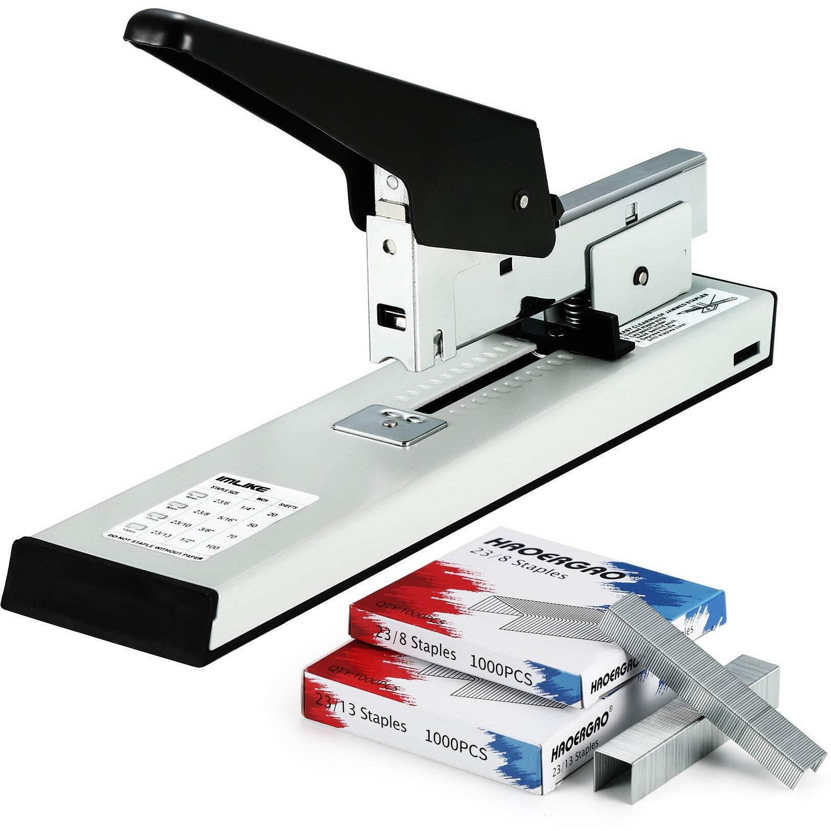 Imlike Heavy Duty Stapler With 2000 Staples 100 Sheets High Capacity Office Stapler, Manual Big Stapler, Metal Large Stapler For Paper Binding, Include 23/8 & 23/13 Staples Each 1000Pcs