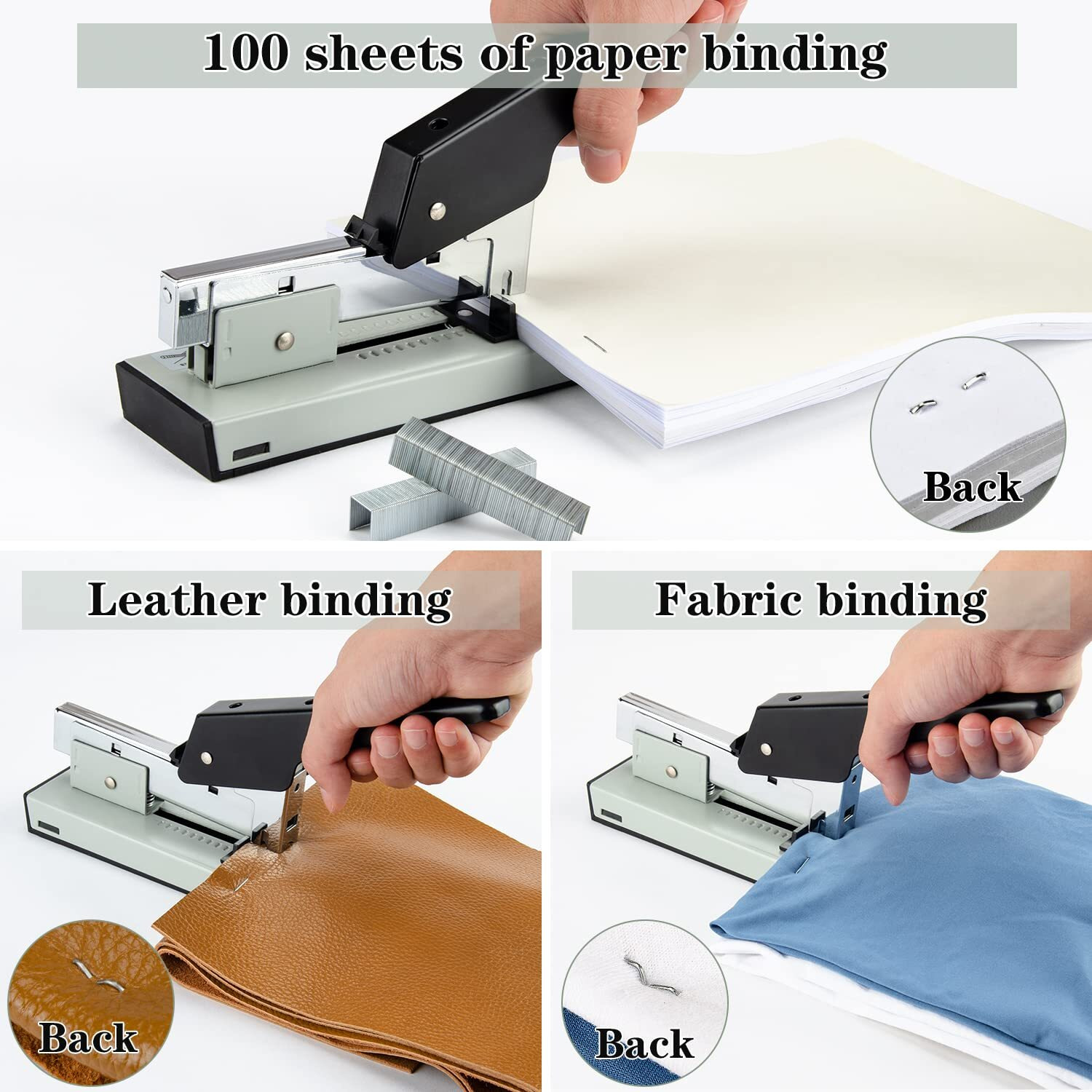 Imlike Heavy Duty Stapler With 2000 Staples 100 Sheets High Capacity Office Stapler, Manual Big Stapler, Metal Large Stapler For Paper Binding, Include 23/8 & 23/13 Staples Each 1000Pcs