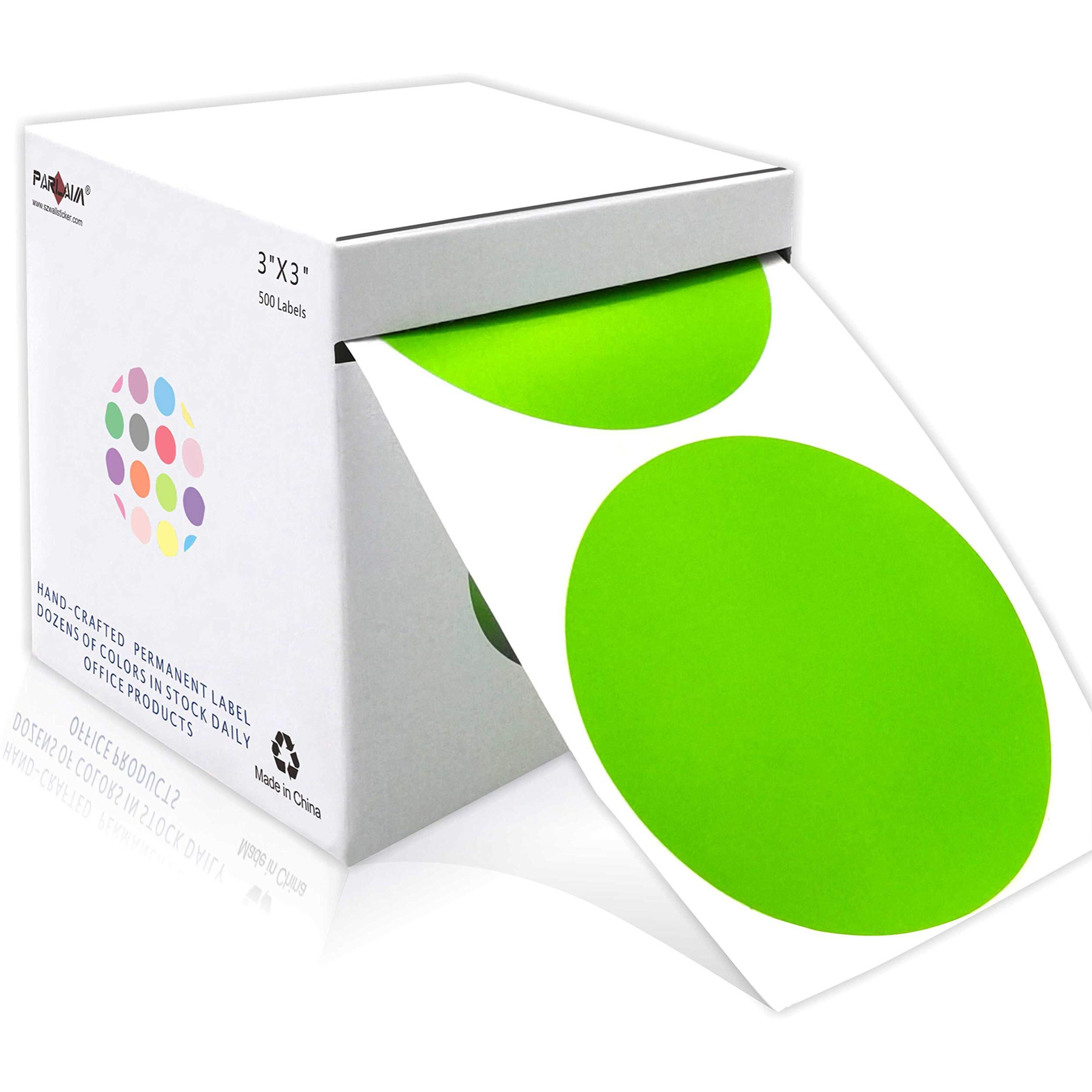 Parlaim 3 Inch Round Color-Code Dot Stickers, 500 Per Dispenser Box Roll Dots Label,Light Green Inventory Circle Stickers