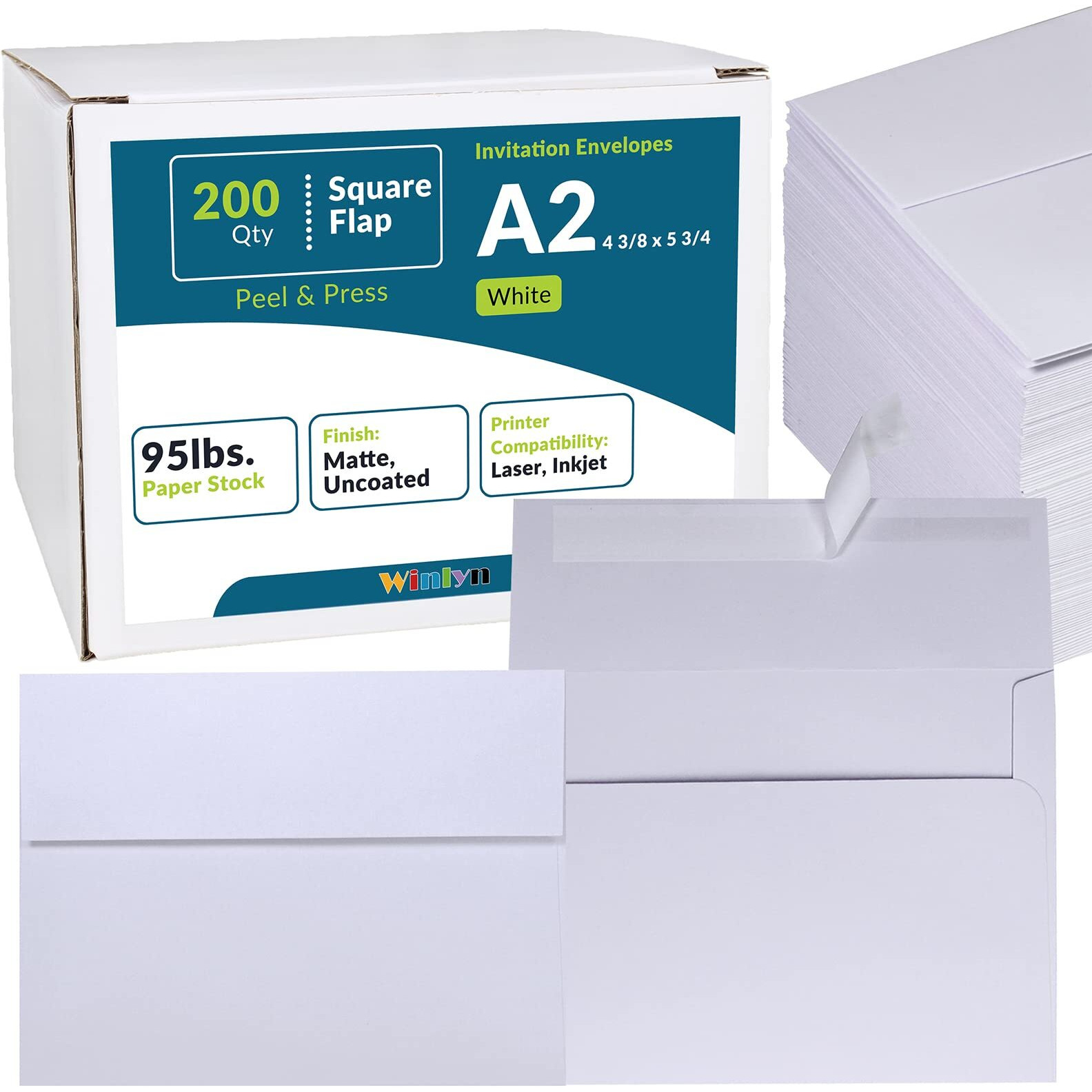 200 Pcs Bulk A2 Invitation Envelopes In White Peel & Press Self Seal 4 3/8 X 5 3/4 Square Flap Envelopes Rsvp Return Envelopes 95Lb. For Announcement Mailing 4X5 Greeting Cards Photo 1/4 Fold Cards