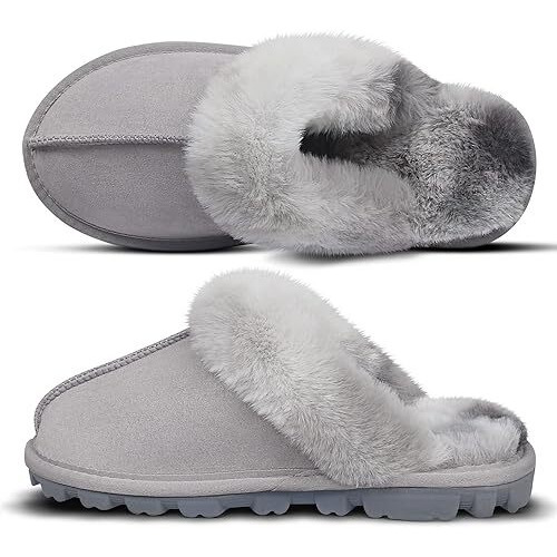 Ezsurf Women's Classic Grey 9-10 Fuzzy Outdoor House Slippers