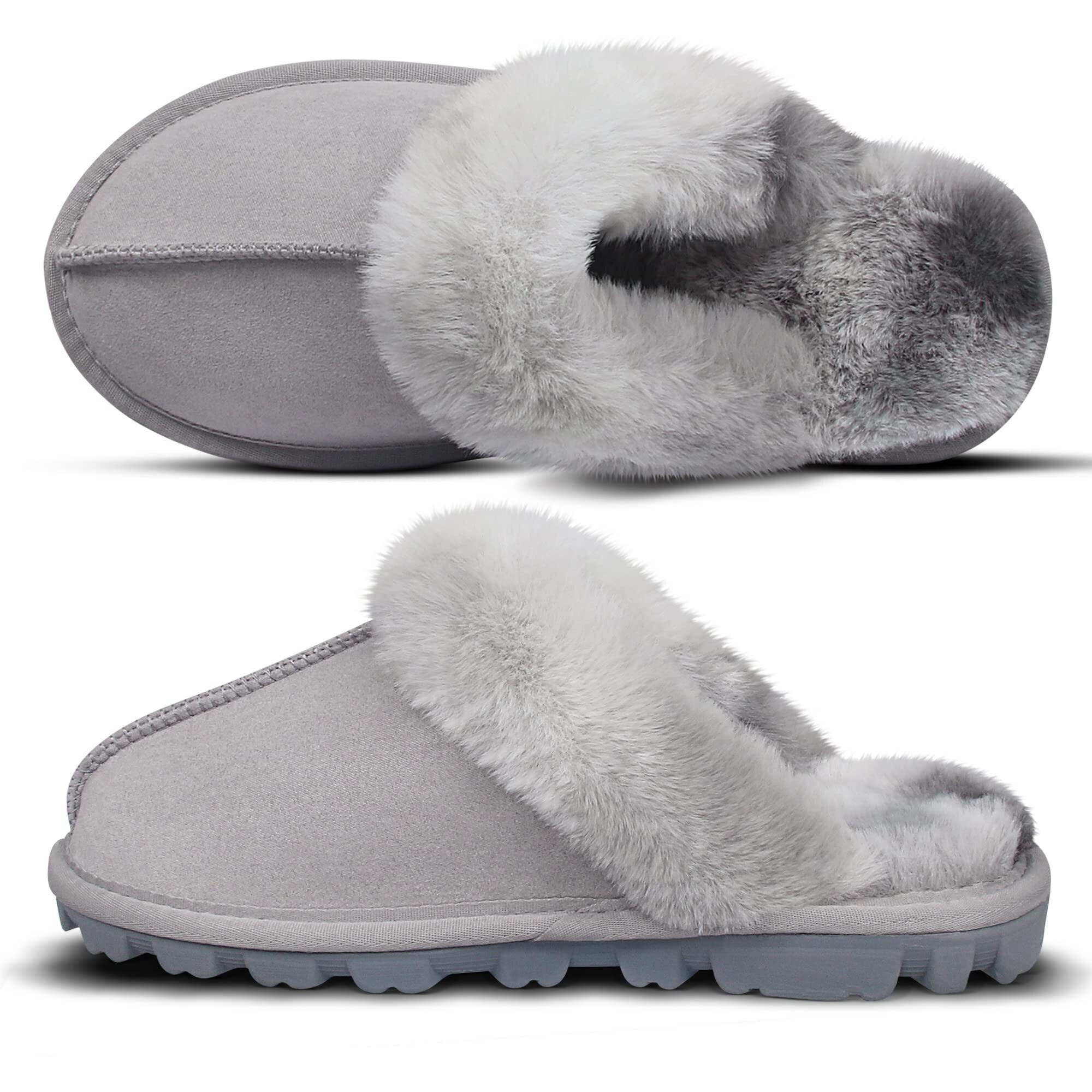Ezsurf Women's Classic Grey 9-10 Fuzzy Outdoor House Slippers