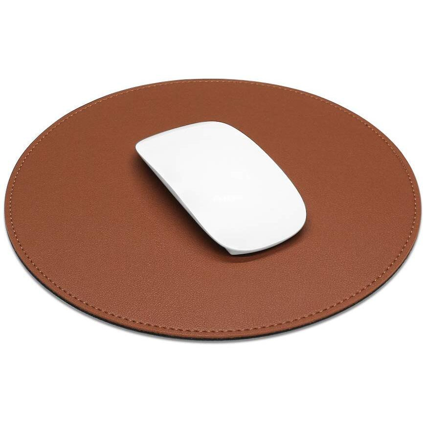 Proelife Premium Cute Round Mouse Pad Mat Waterproof Pu Leather 8.66-Inch Mousepad With Anti-Skid Base Stitched Edge For Home Office Gaming Computer Laptop Accessories (Brown)