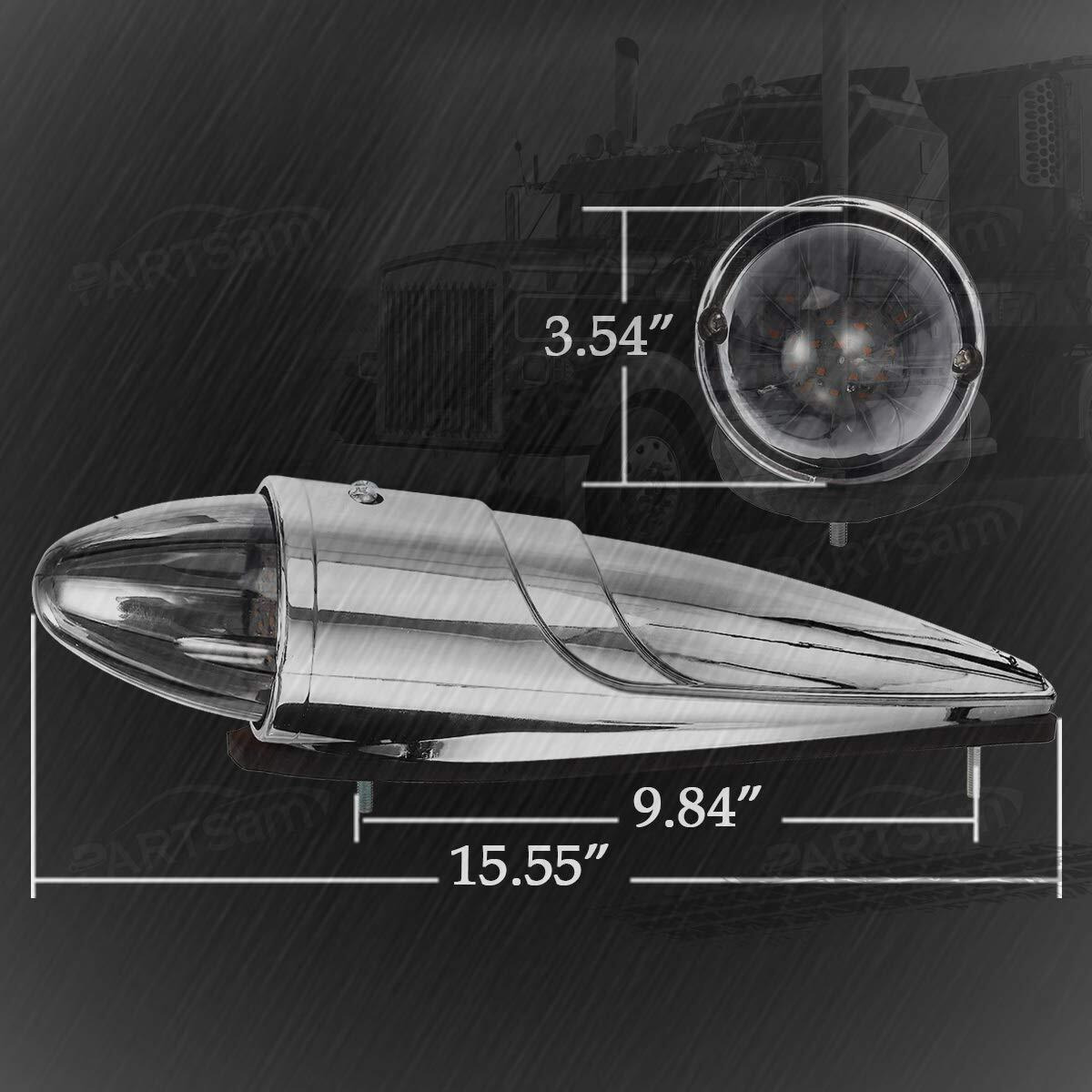 Partsam 5Pcs 21Led Smoke Torpedo Cab Marker Roof Running Top Lights Assembly Super Bright Chrome Heavy Duty Trucks Lights Replacement For International Kenworth/Peterbilt/Freightliner/Mack