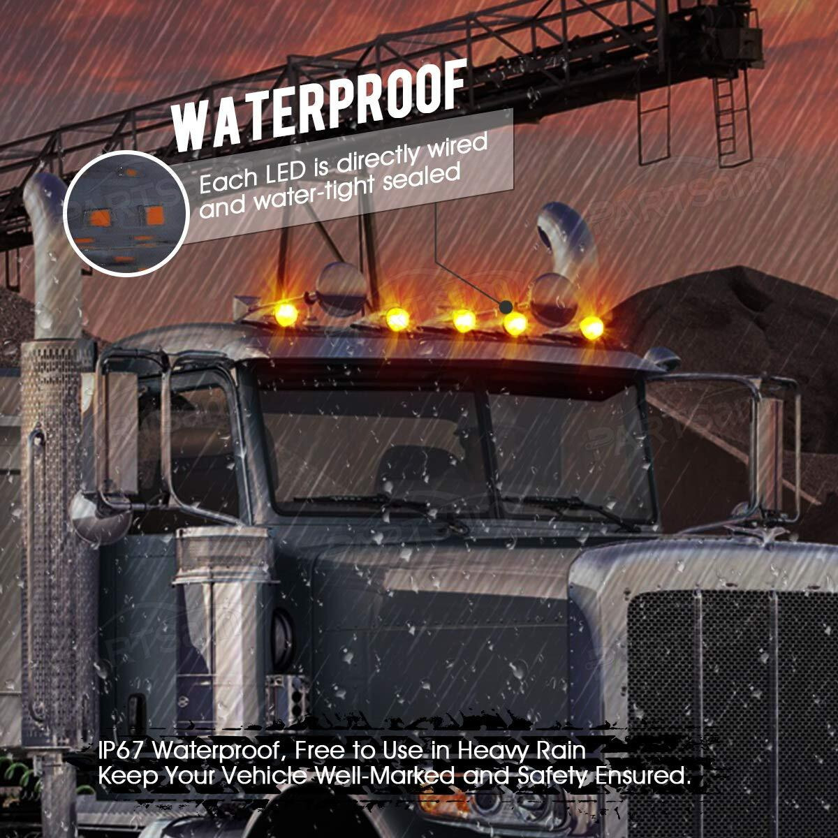 Partsam 5Pcs 21Led Smoke Torpedo Cab Marker Roof Running Top Lights Assembly Super Bright Chrome Heavy Duty Trucks Lights Replacement For International Kenworth/Peterbilt/Freightliner/Mack