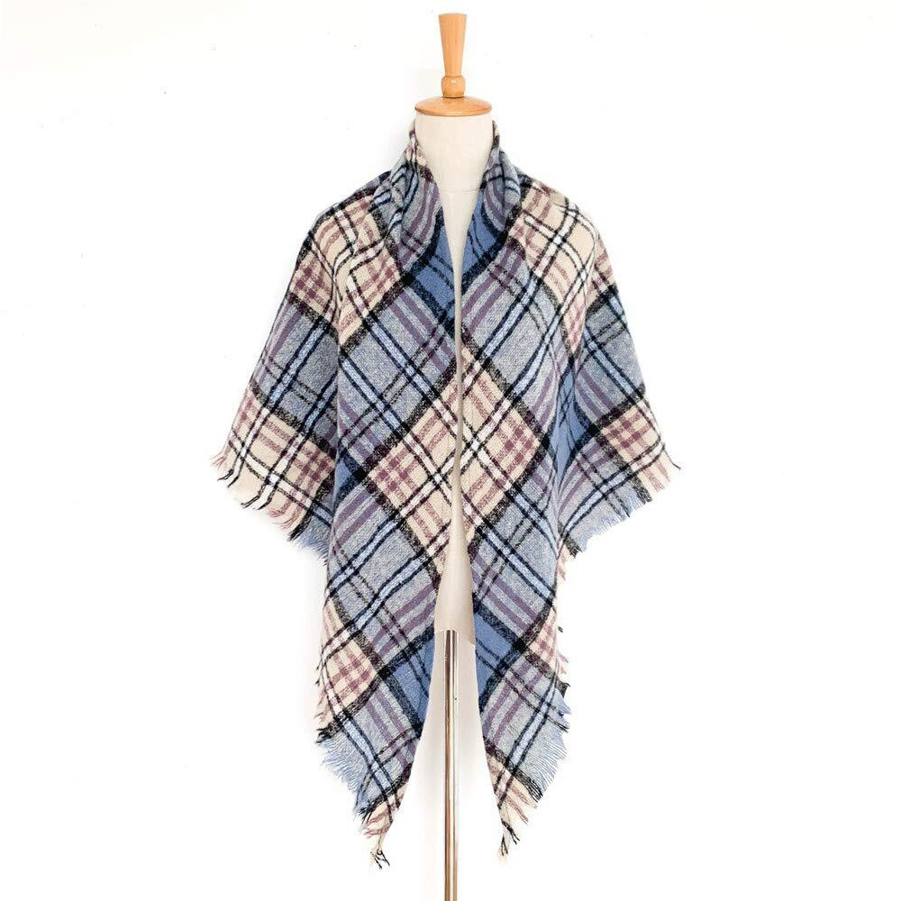 Wander Agio Womens Warm Scarf Triangle Shawls Scarves Stripe Plaid Fichu Rough Blue Red 06