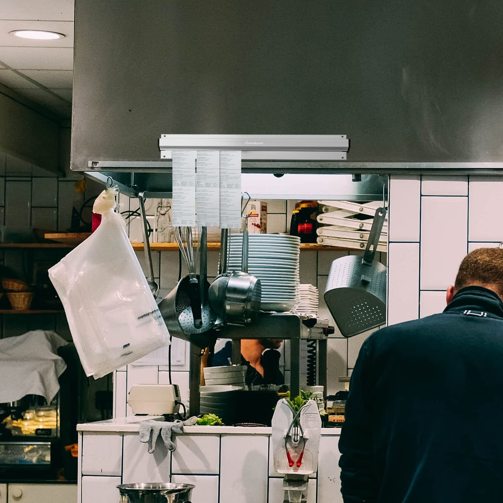 16 Inch Desk Receipt Holder, Silver Kitchen Slide Check Rack,Bill Orders Ticket Holder Tab Aluminium Display Rail For Restaurant Cafes Pubs Bars (Silver-16 Inch)