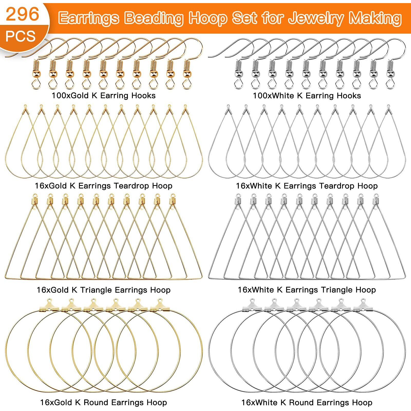 96Pcs Earrings Beading Hoop Set For Jewelry Making,Earring Finding Triangle Teardrop Round Beading Hoop Earrings Bulk With 200Pcs Earring Hooks Hoops Wires For Diy Craft Earring Jewelry Making Earring