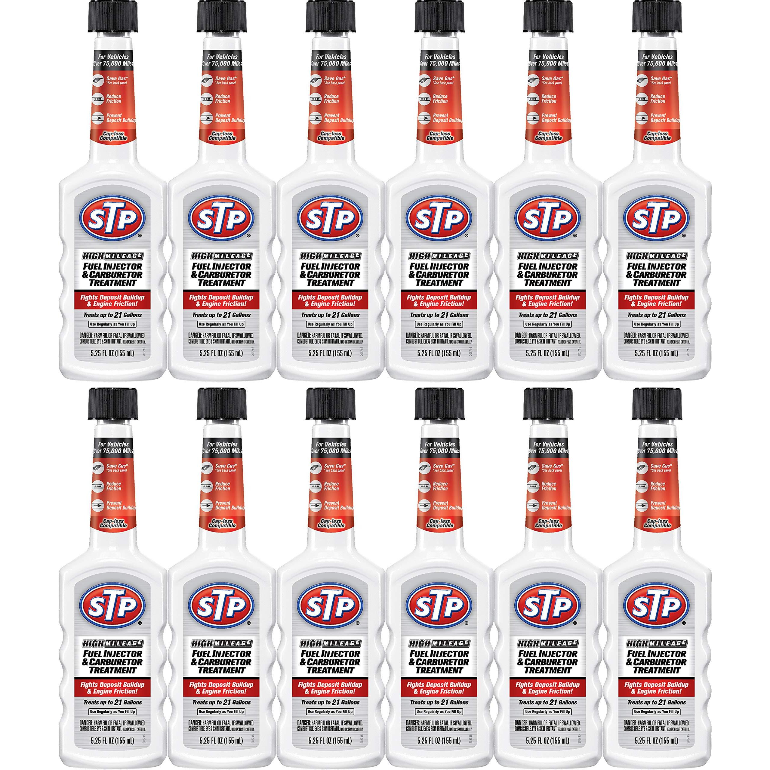 Stp High Mileage Fuel Injector Cleaner And Carburetor Cleaner Treatment, Bottled Lubricant For Upper Cylinder, 5.25 Oz, 12 Count, Stp