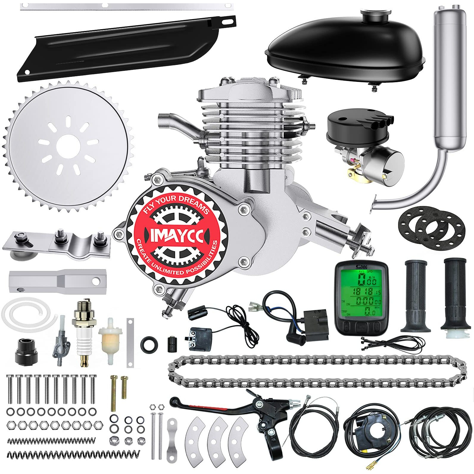 Imaycc 80Cc Bicycle Engine Kit, 2-Stroke Motorized Bicycle Kit Fit For 26-28&quot Bikes, Bike Motor Kit With Wired Digital Computer (Silver)