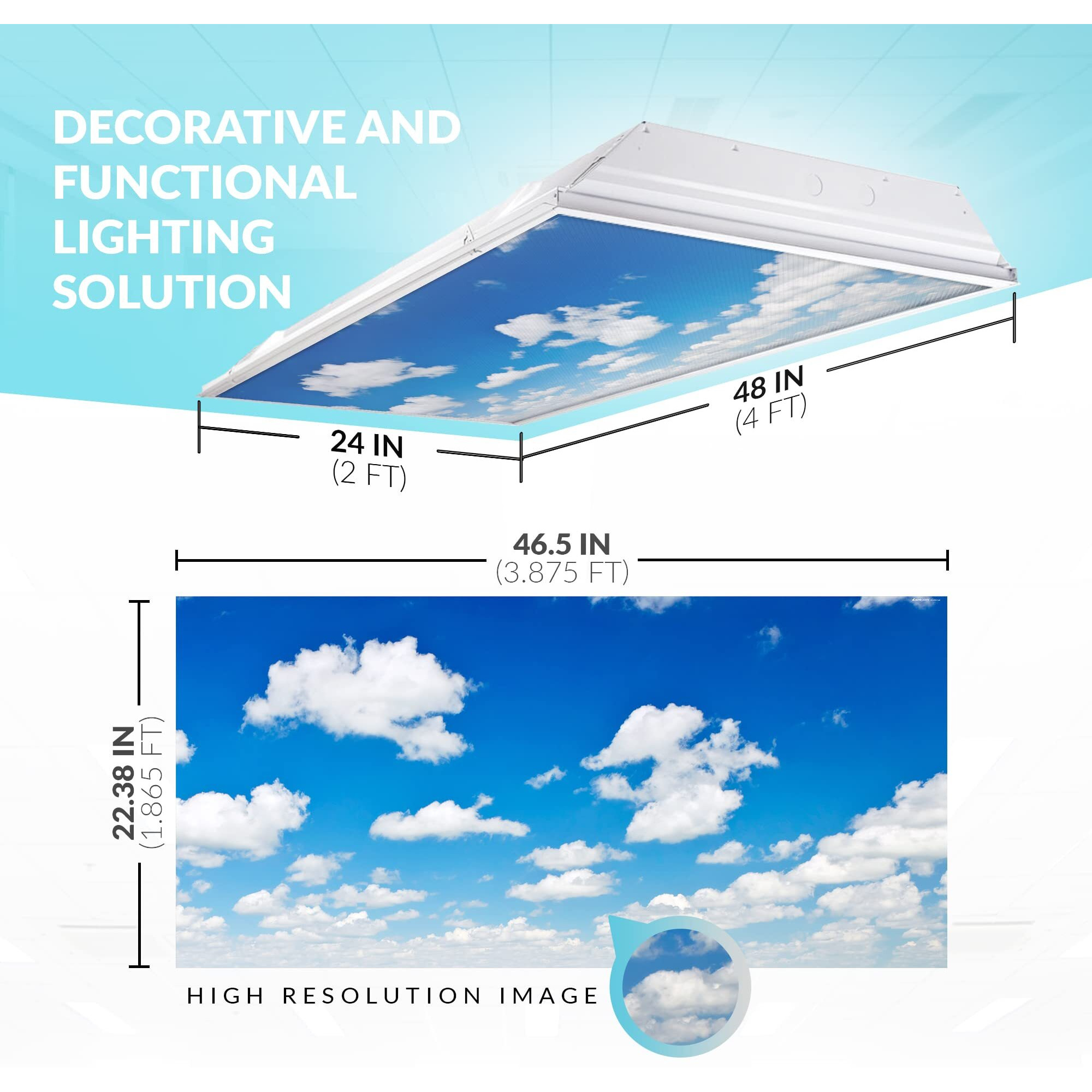 Octo Lights Fluorescent Light Decorative Covers For Classroom Ceiling Lights - 2X4 (22.38In X 46.5In) - Improves Focus, Eliminates Headaches, Provides Relief From Harsh Florescent Lights - Cloud 012