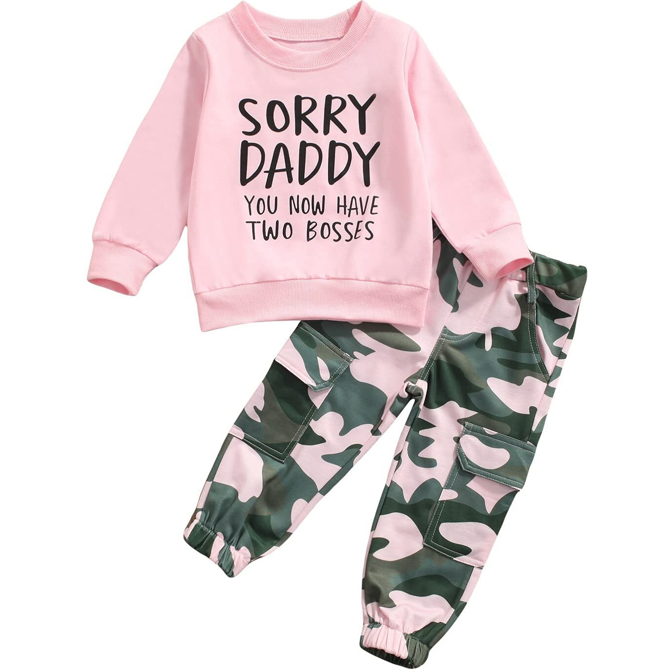 Fernvia Toddler Girls Clothes 2T 3T 4T 5T Fall Outfits Baby Pullover Sweatshirt & Camouflage Pants Set Kids Winter Sweatsuit