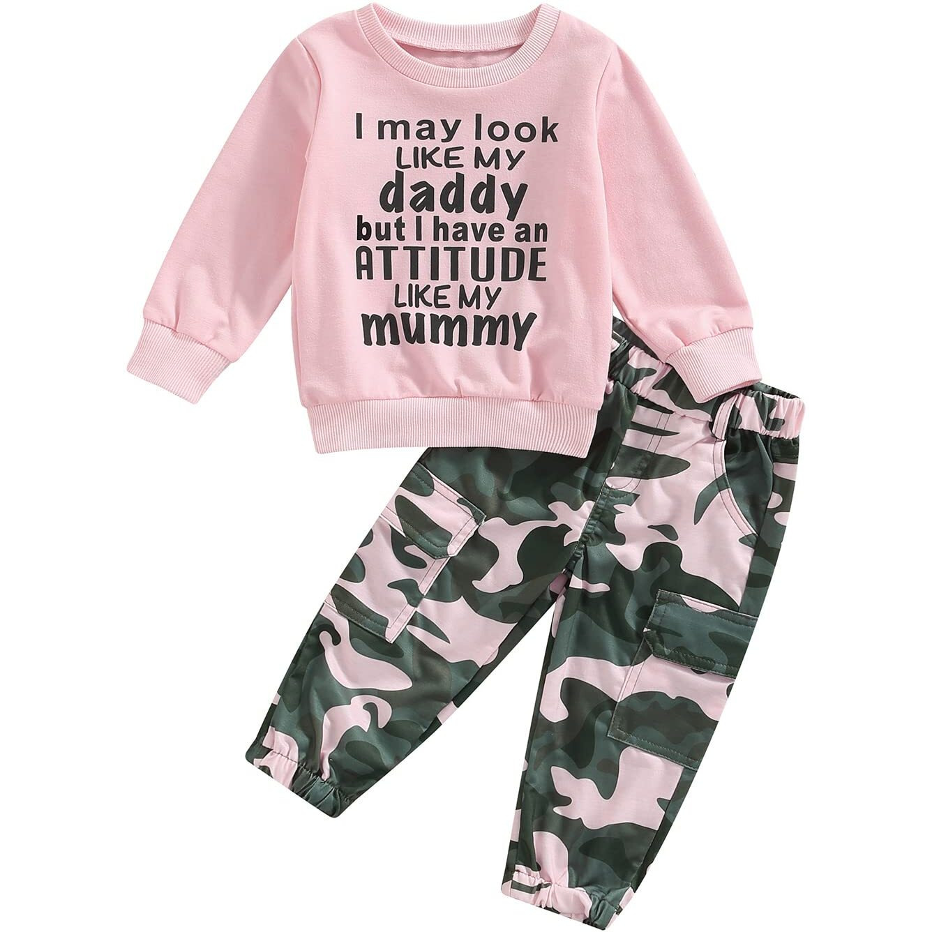 Fernvia Toddler Girls Clothes 2T 3T 4T 5T Fall Outfits Baby Pullover Sweatshirt & Camouflage Pants Set Kids Winter Sweatsuit