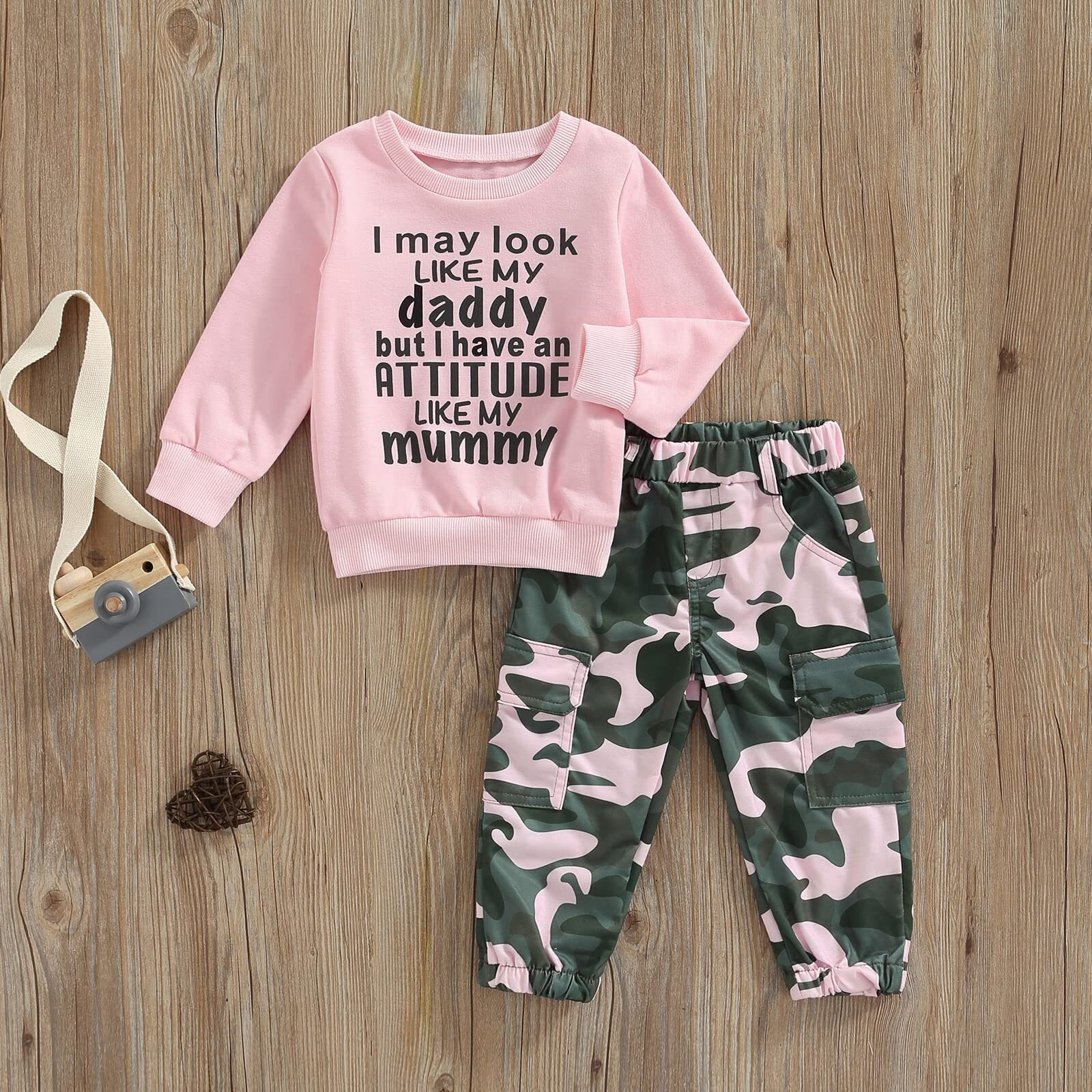 Fernvia Toddler Girls Clothes 2T 3T 4T 5T Fall Outfits Baby Pullover Sweatshirt & Camouflage Pants Set Kids Winter Sweatsuit