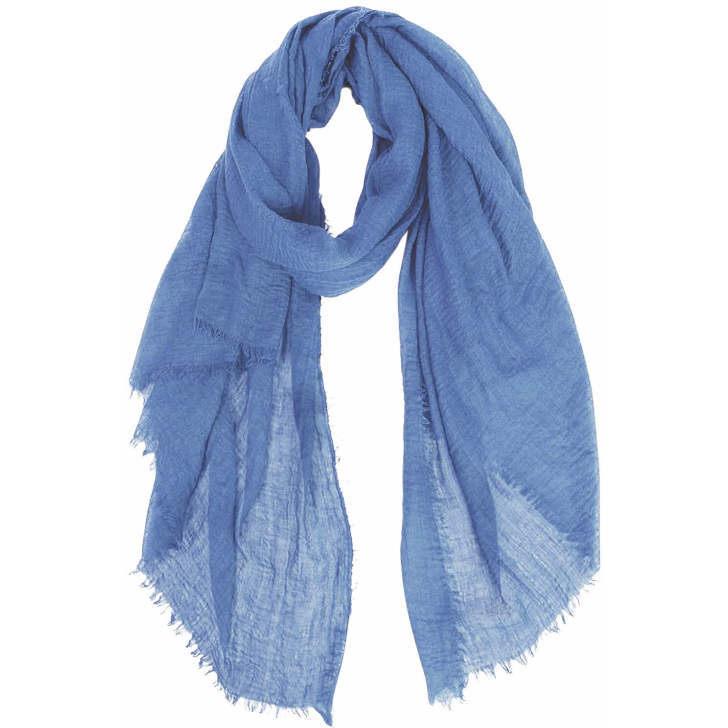 Xrdss Summer Cotton Blend Crinkle Vintage Soft Scarf With Fringed Edges 35"