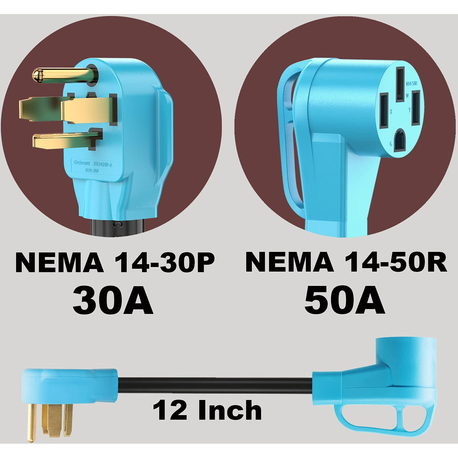 Circlecord 4 Prong Nema 14-30P To 14-50R Ev Charger Adapter Cord Compatible With Tesla Model 3/S/X/Y, 30 Amp Dryer To 50 Amp Ev For Leave 2 Charging, Etl Listed