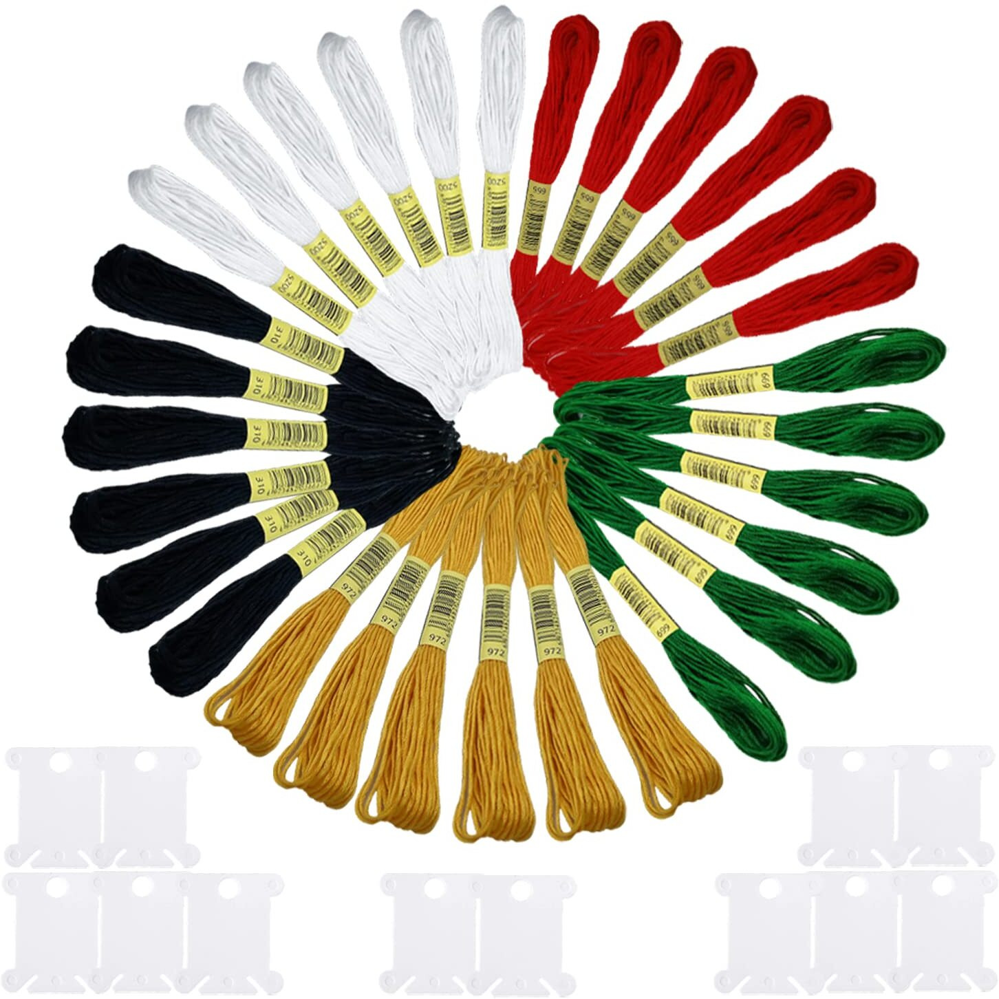Cldamecy 30 Skeins Embroidery Thread,Black White Red Green Golden Embroidery Floss For Cross Stitch And Diy Art Craft,Friendship Bracelets String,With 12 Pcs Floss Bobbins