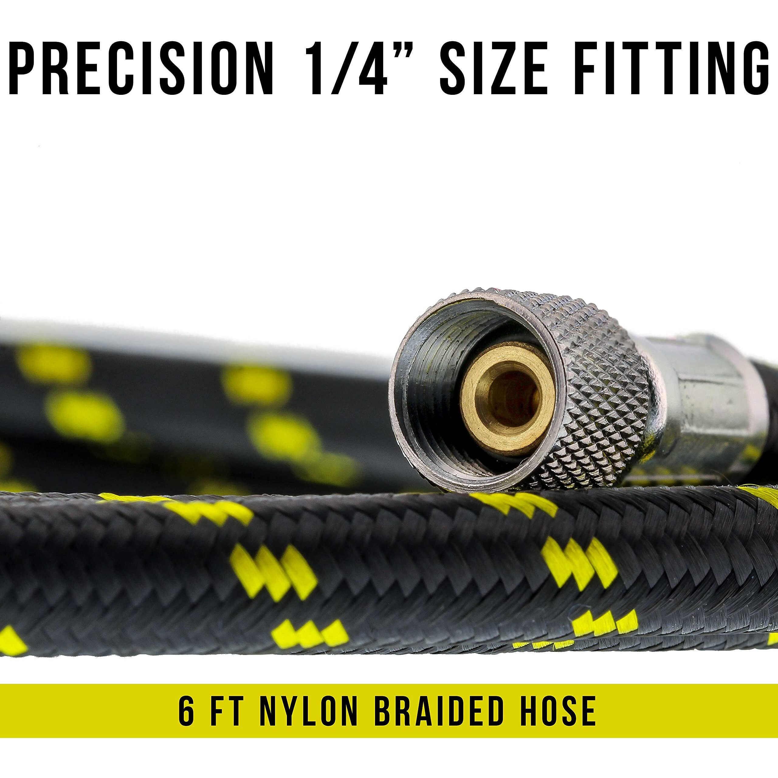 Master Airbrush Premium 6 Foot Nylon Braided Airbrush Hose With Standard 1/8&quot Size Fitting On One End And A 1/4&quot Size Fitting On The Other End (Hose Color May Vary)