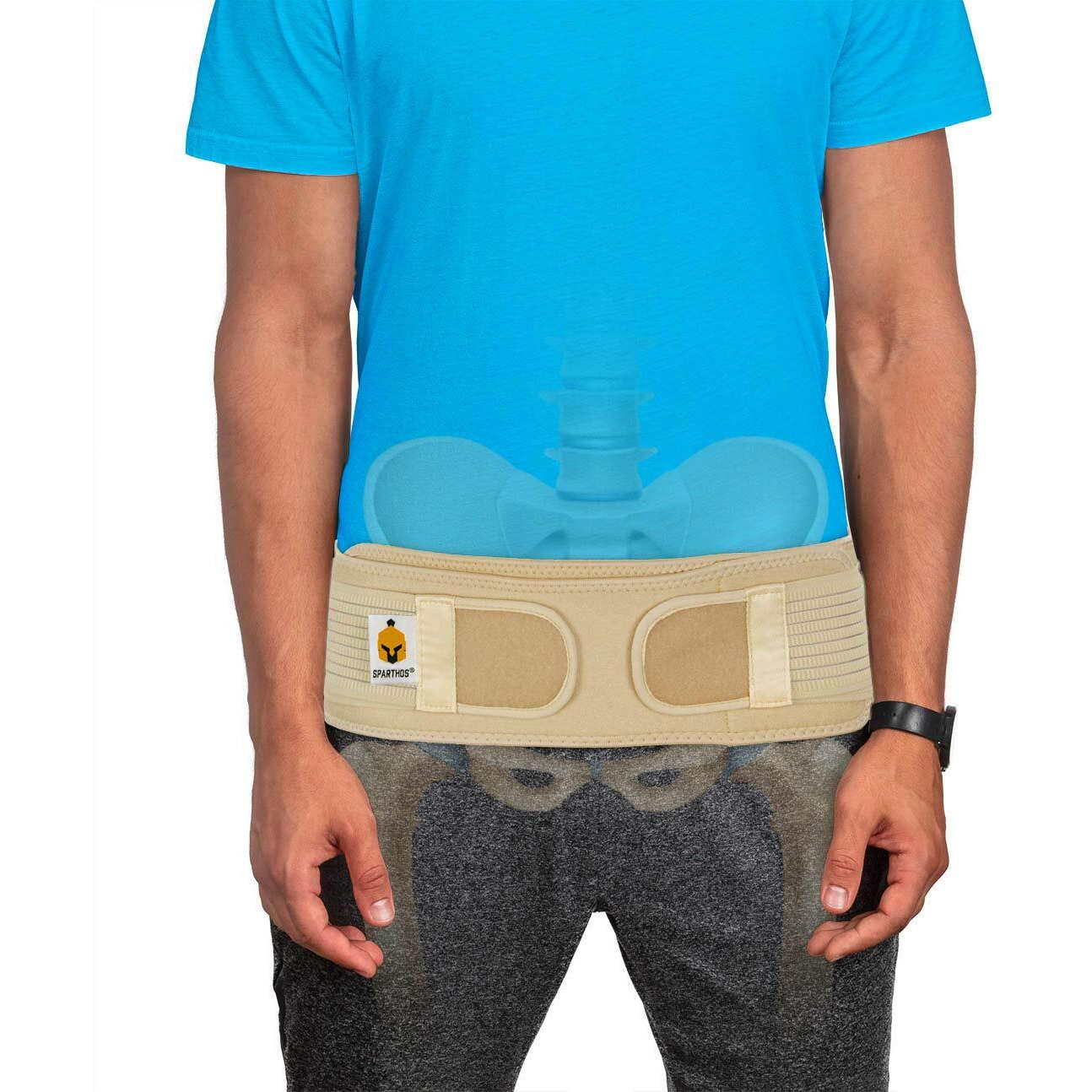 Sparthos Sacroiliac Si Hip Belt Relief From Si Joint, Sciatica, Pelvis, Lower Back Pain - Support Brace For Women And Men - For Sacral Nerve, Hip Loc Up Compression Curavi Belts (Beige-Reg)