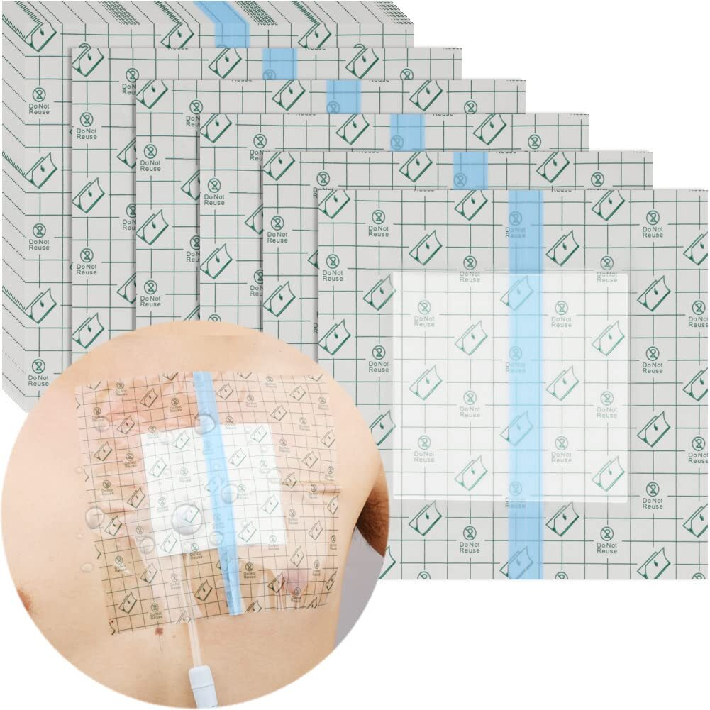 Waterproof Shower Cover Shields, Non-Stick Center Pad For Dialysis Port Picc Line Chest Catheter Pd Peritoneal Dialysis Chemo Feeding Tube Peg G-Tube Patient Bandage Protector, 9&quotX9"(Pack Of 25)