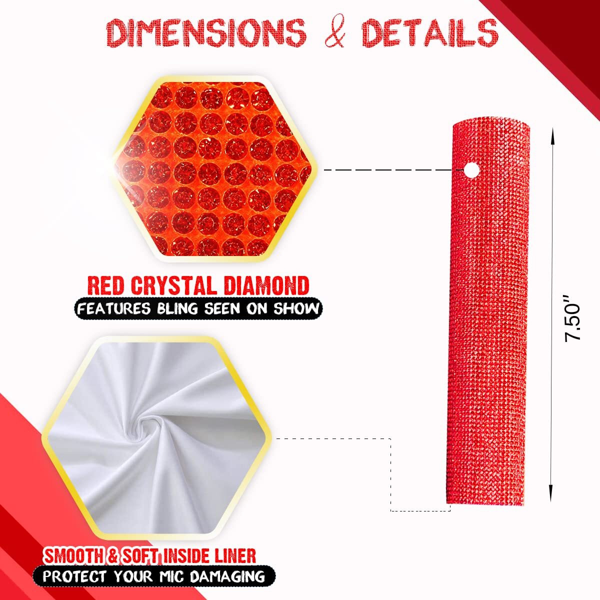 Rk Red Crystal Mic Handle Cover Fits For Shure Wireless Microphone Slx2, Blx2/Sm58, Beta58, Beta87, Beta83, Pg58 Unique Diamond Cordless Handheld Shining On Tours & Tv Show (Mic Not Included)