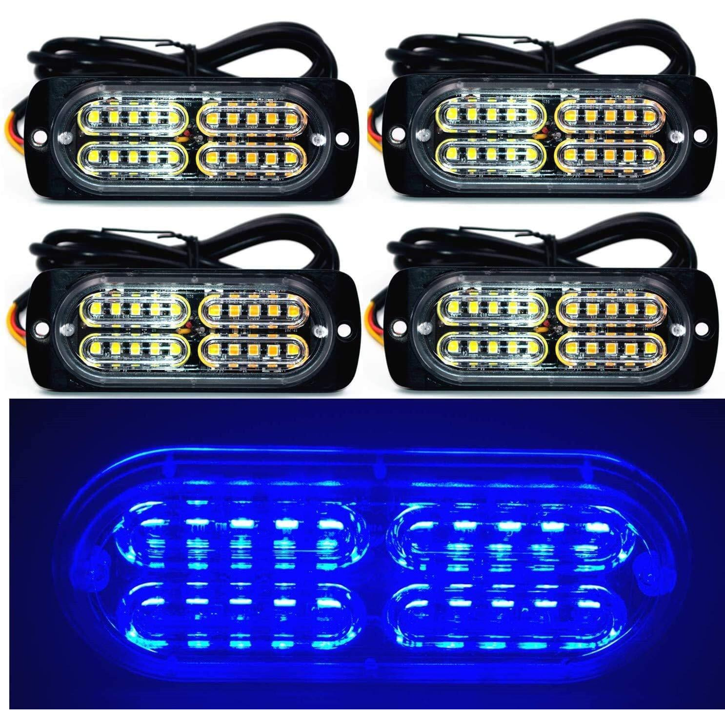 12-24V 20-Led Super Bright Emergency Warning Caution Hazard Construction Waterproof Amber Strobe Light Bar With 13 Different Flashing For Car Truck Suv Van - 4Pcs
