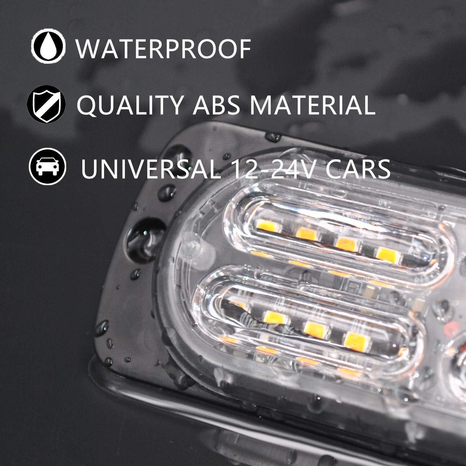 12-24V 20-Led Super Bright Emergency Warning Caution Hazard Construction Waterproof Amber Strobe Light Bar With 13 Different Flashing For Car Truck Suv Van - 4Pcs