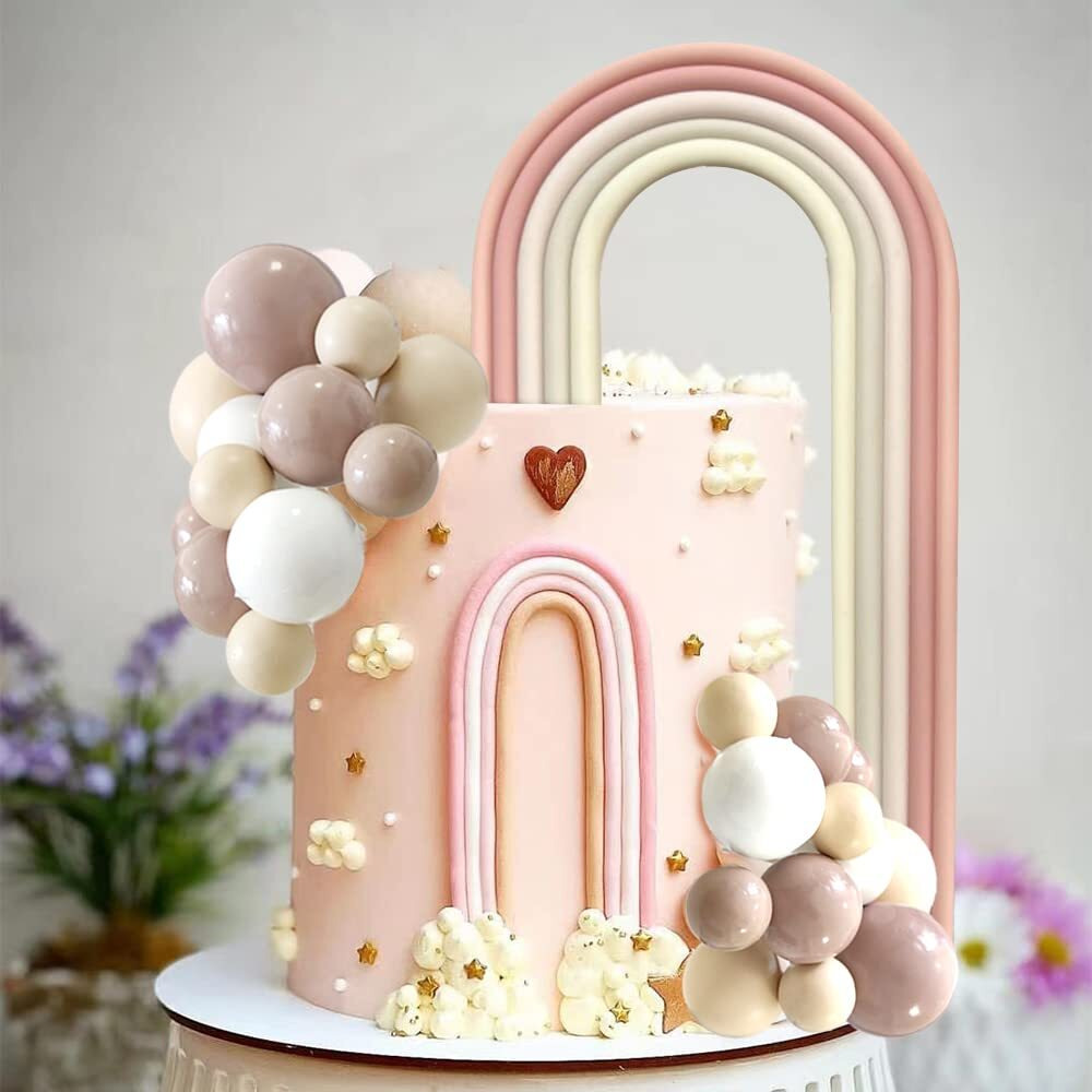 28Pcs Rainbow Cake Toppers Colorful Balls Cake Decorations For Wedding Baby Shower Girls Boys Birthday Party Supplies (Boho)