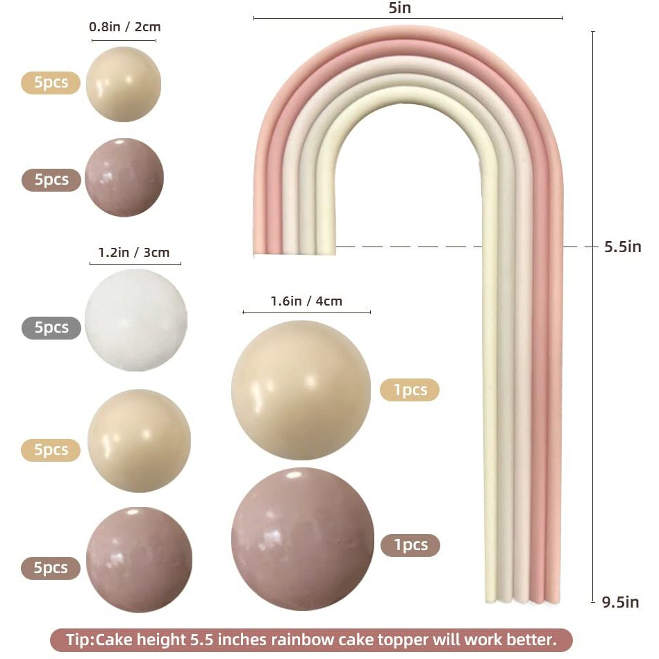 28Pcs Rainbow Cake Toppers Colorful Balls Cake Decorations For Wedding Baby Shower Girls Boys Birthday Party Supplies (Boho)