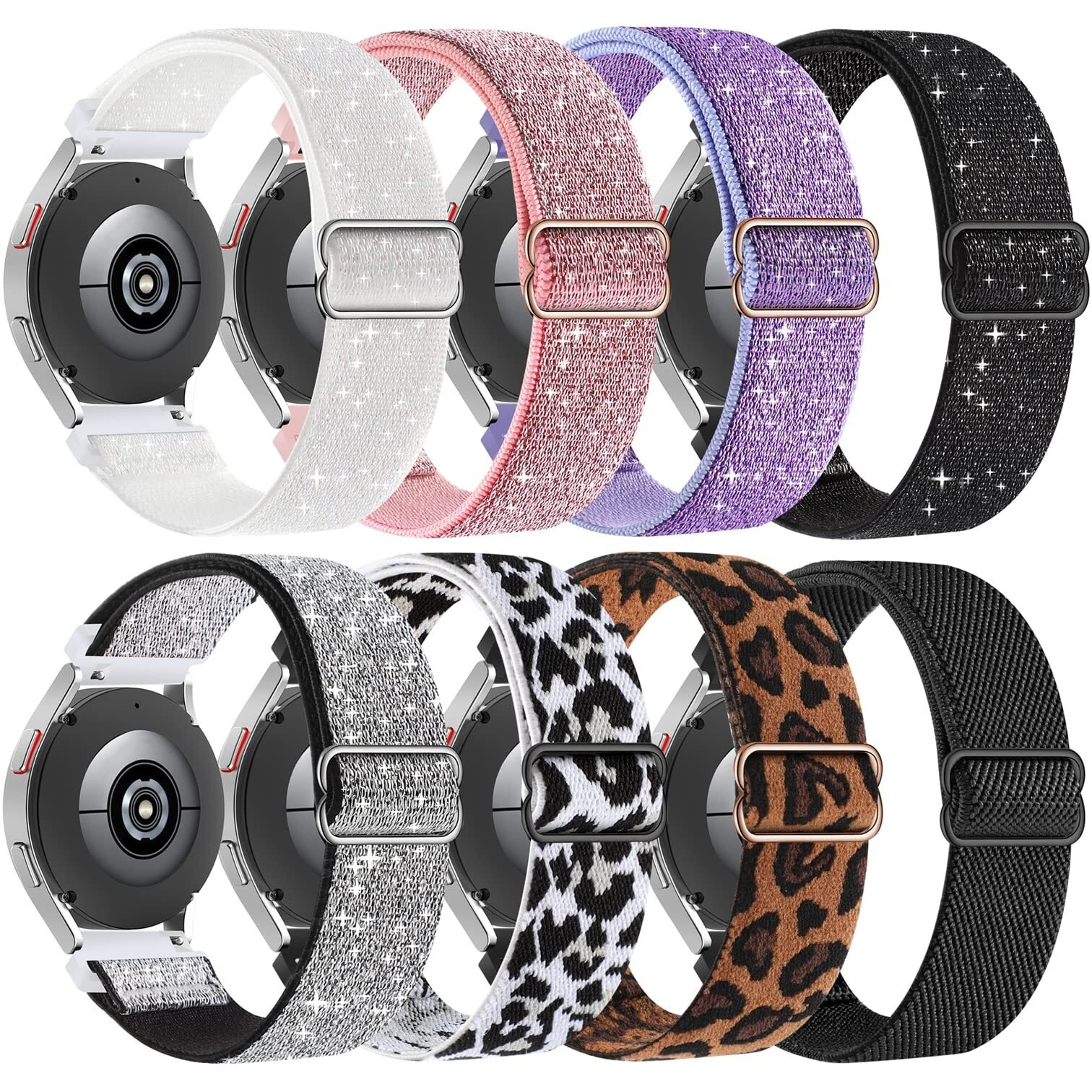 8 Pack Stretchy Bands Compatible With Samsung Galaxy Watch 5 Band/Galaxy Watch 4 Band 40Mm 44Mm,Galaxy Active 2 Band 40Mm 44Mm,Galaxy Watch 5 Pro Band 45Mm/Galaxy Watch 4 Classic Band, 20Mm Soft Elastic Nylon Strap For Women Men.