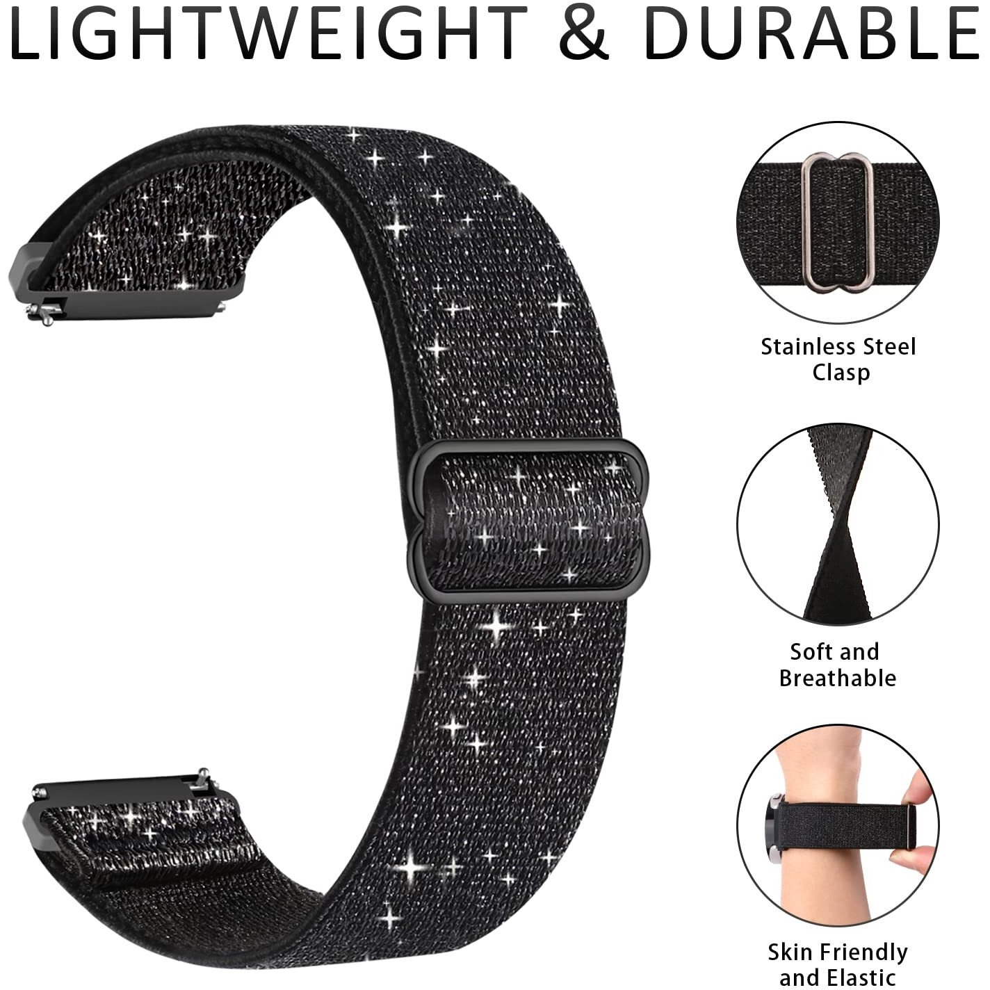 8 Pack Stretchy Bands Compatible With Samsung Galaxy Watch 5 Band/Galaxy Watch 4 Band 40Mm 44Mm,Galaxy Active 2 Band 40Mm 44Mm,Galaxy Watch 5 Pro Band 45Mm/Galaxy Watch 4 Classic Band, 20Mm Soft Elastic Nylon Strap For Women Men.