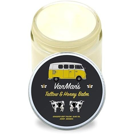 Vanman's Tallow And Honey Balm With No Added Scent - Beef Tallow Face Moisturizer With Grass-Fed/Finished Beef Tallow For Skin, Organic Raw Honey And Beeswax, Cold Pressed Olive Oil - 2.5 Oz