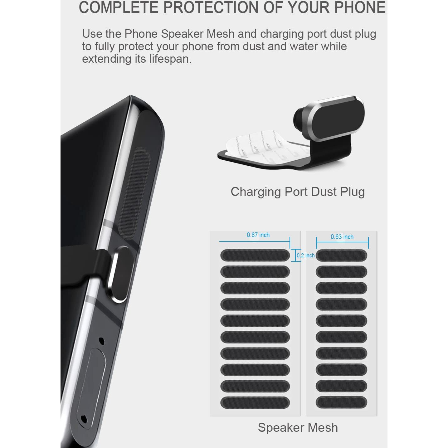 Gavemi Usb C Dust Plug, For Phones With Usb Type C Charging Port, Usb C Anti Dust Cover Cap Kit With Speaker Mesh And Mounting Accessories (Black)